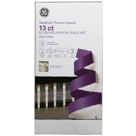 GE Staybright 52-Count Sparkling White Icicle LED Plug-In Christmas Icicle Lights