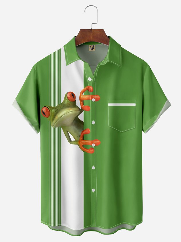 Chemise de bowling à manches courtes avec poche poitrine et motif grenouille