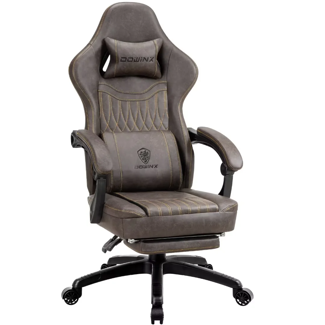 Gaming Chair Breathable PU Leather Gamer Chair with Pocket Spring Cushion, Ergonomic Computer Chair with Massage Lumbar Support,Adjustable Swivel Task Chair with Footrest(Brown)(Brown)