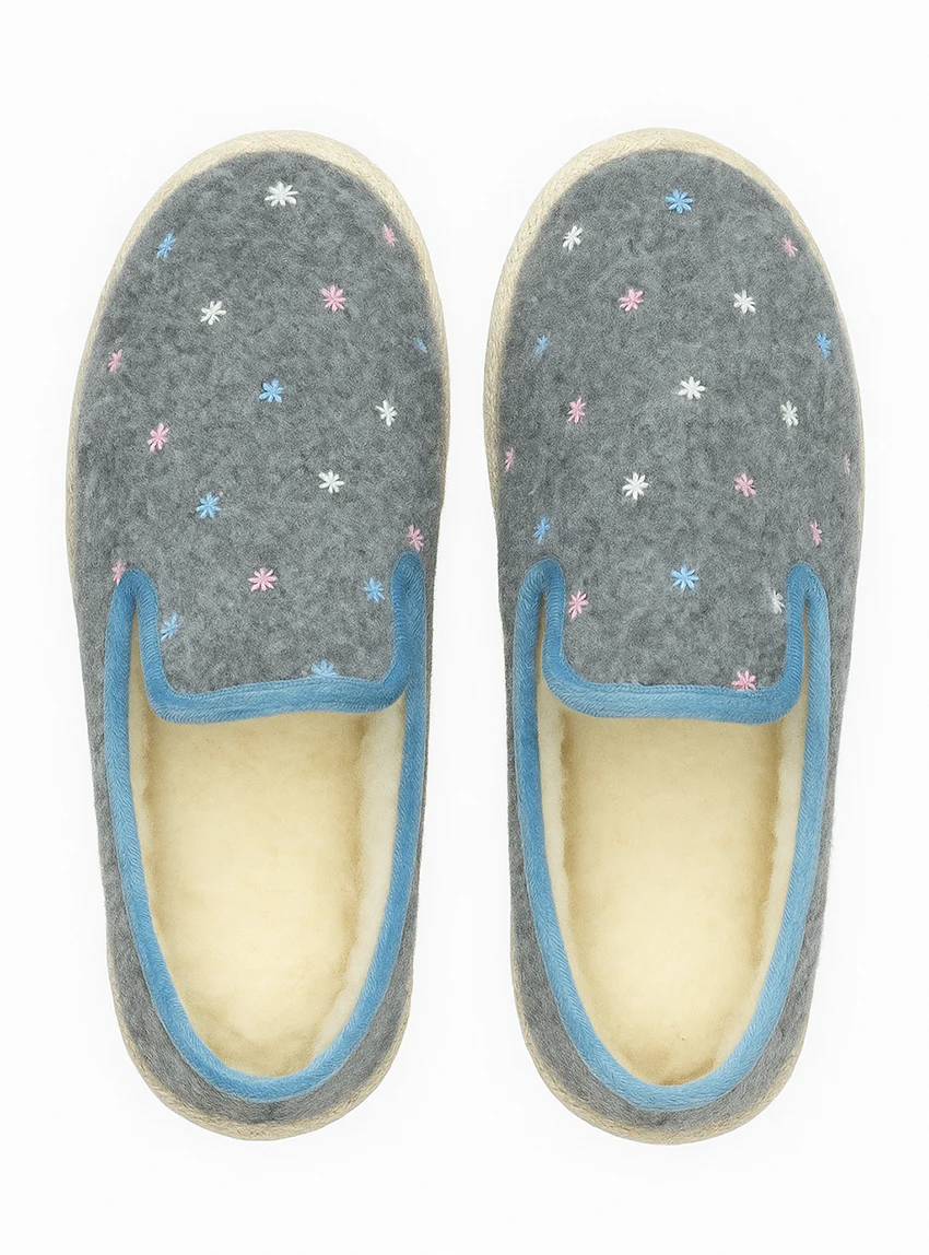 Charentaises en laine made in France gris chiné