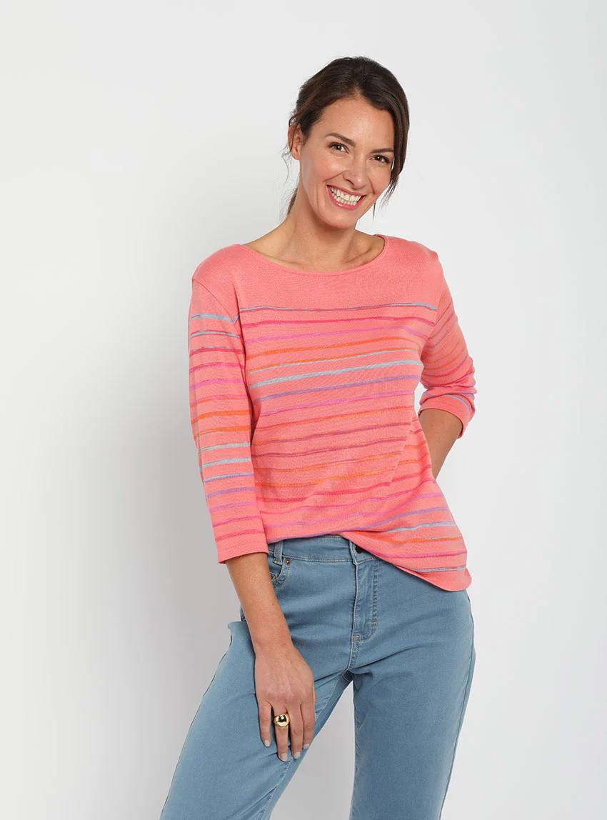 Pull marinière femme en coton rose