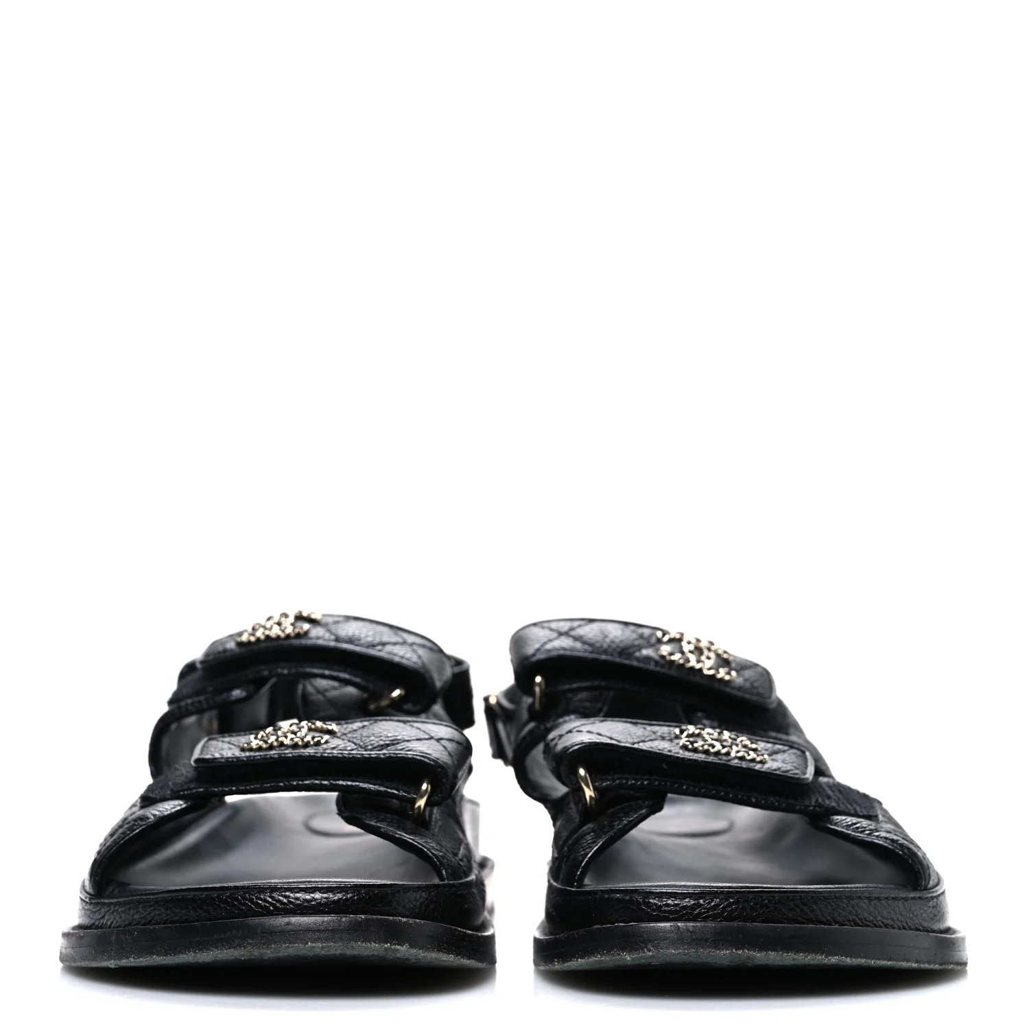 Grained Calfskin Velcro Dad Sandals 39 Black