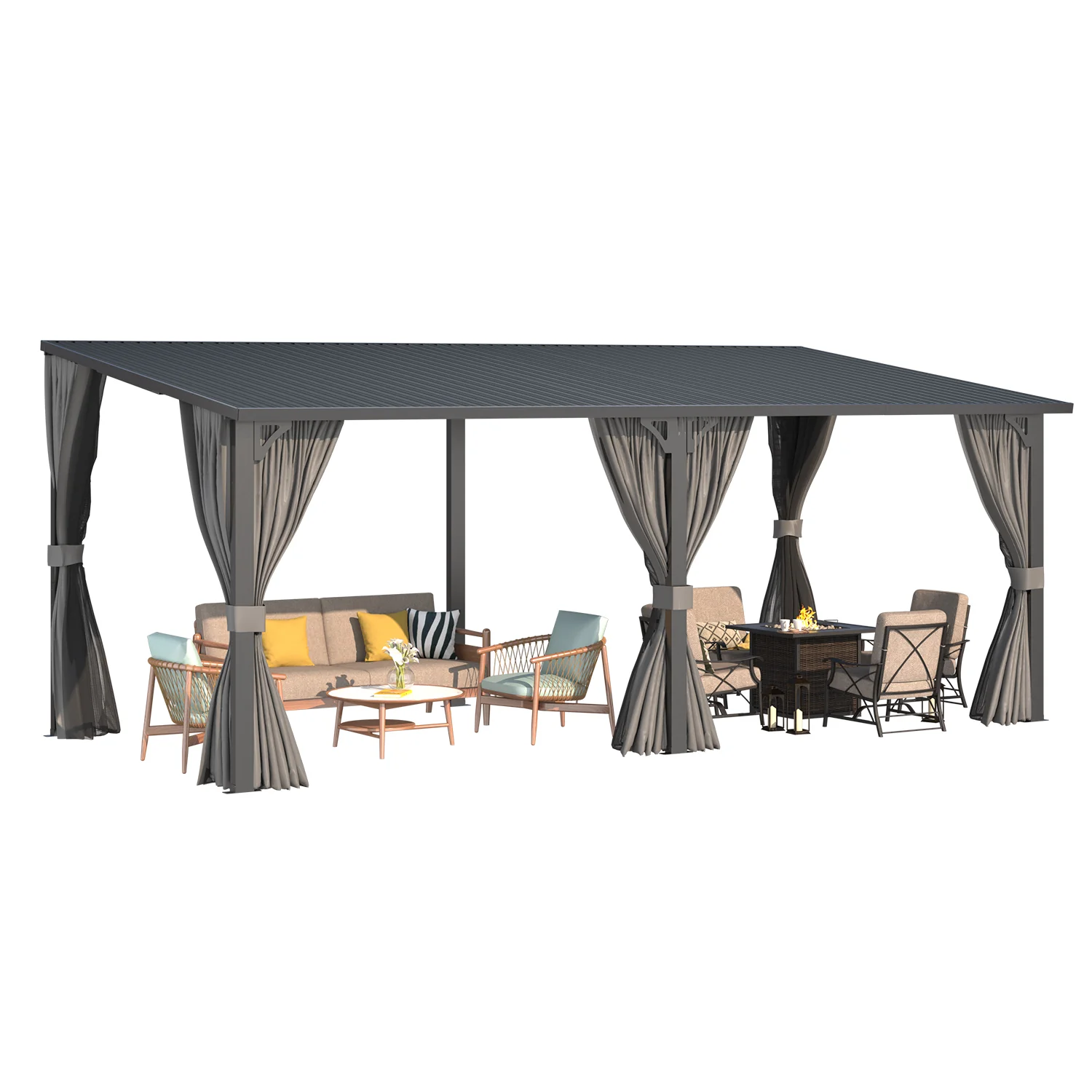 AECOJOY 20'x10' Outdoor Hardtop Metal Gazebo with Curtain and Netting