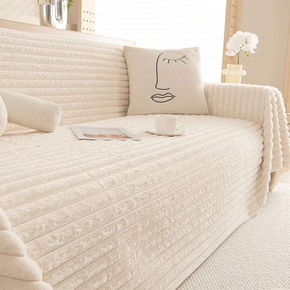 Striped Faux Rabbit Fur Multi Functional Sofa Throw Covers Couch Cover