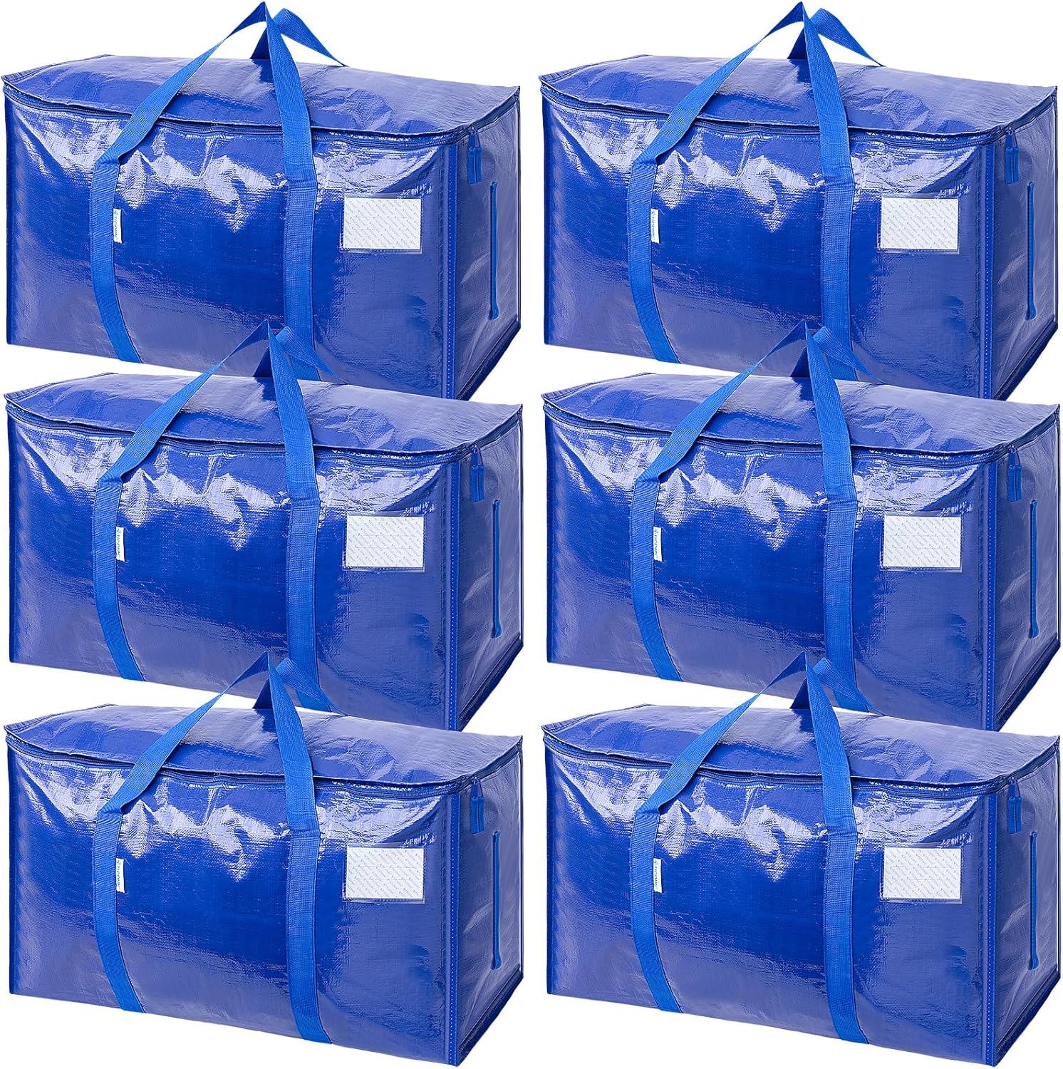 TICONN 6 Pack Extra Large Moving Bags Heavy Duty with Zippers & Carrying Handles, Durable Storage Bags Moving Boxes for Closet Organizers and Storage (6 Pack, Blue)
