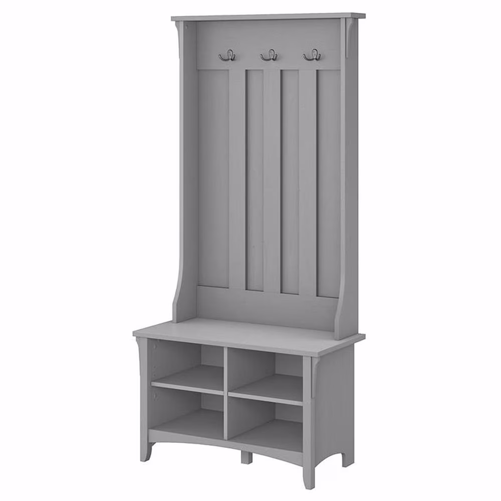 Pemberly Row Hall Tree w/ Shoe Storage Bench in Antique White - Engineered Wood(Antique White)