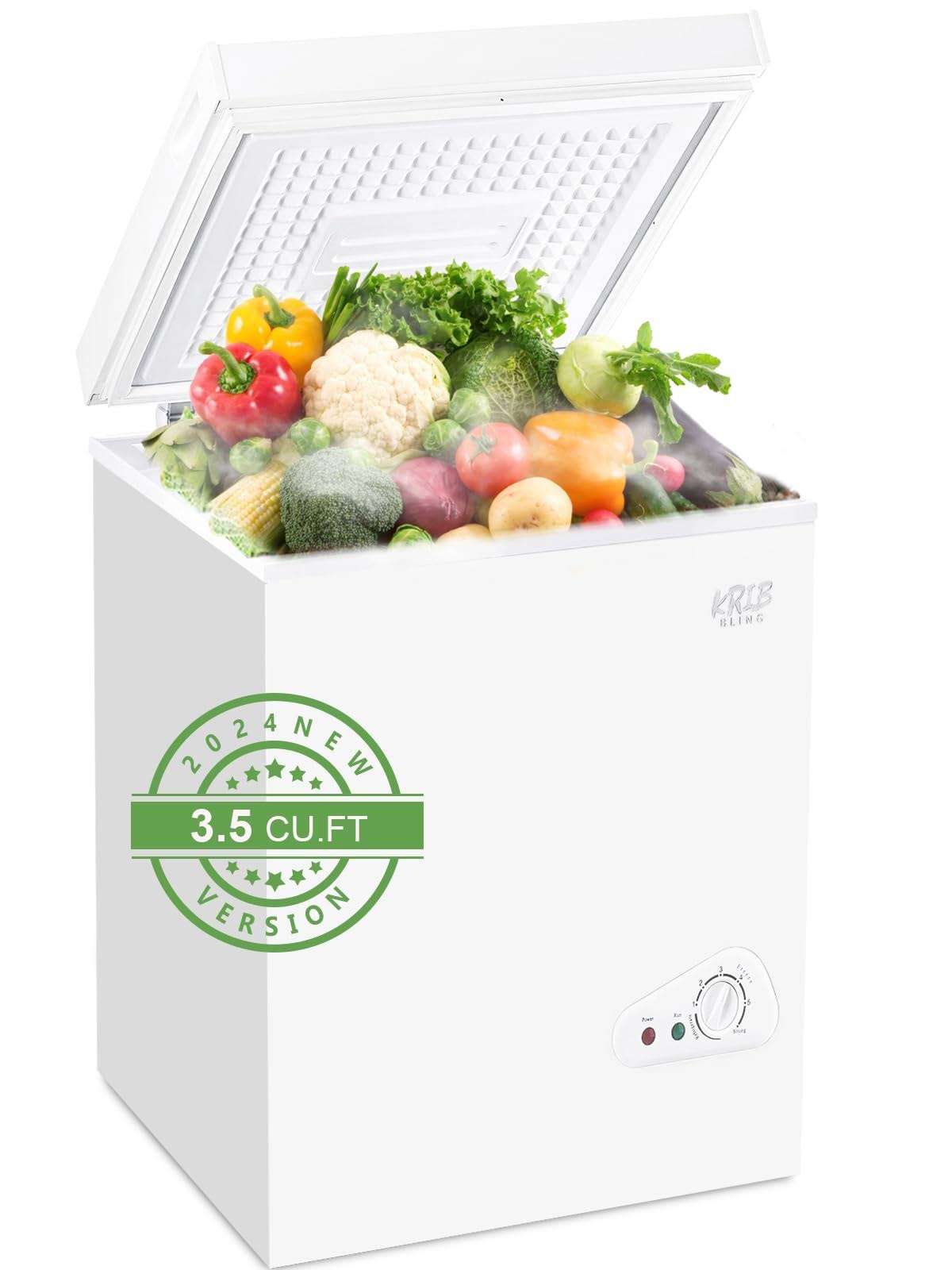 Chest Freezer Krib Bling Adjustable Thermostat Compact Freezers with Removable Storage Basket for House Kitchen Garage Basement (3.5 cu.ft, White)