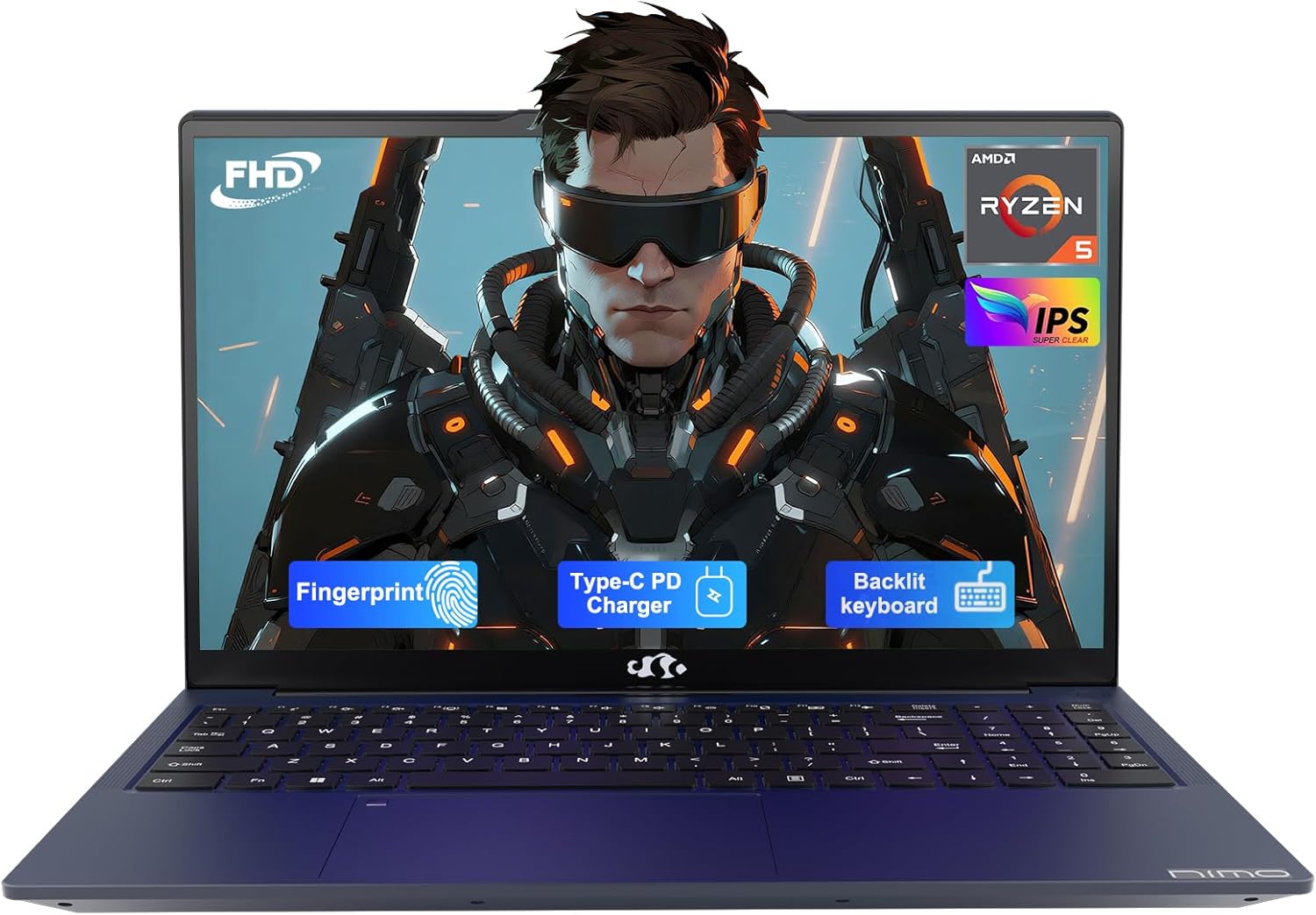 NIMO 15.6'' IPS FHD-Laptop  16GB RAM 512GB SSD AMD Ryzen 5(Beat i5-1135G7  4 Cores Up to 3.7GHz) Student Computer with 65W Type-C  2 Years Warranty  Fingerprint  Backlit Keyboard  BT5.2  Numpad