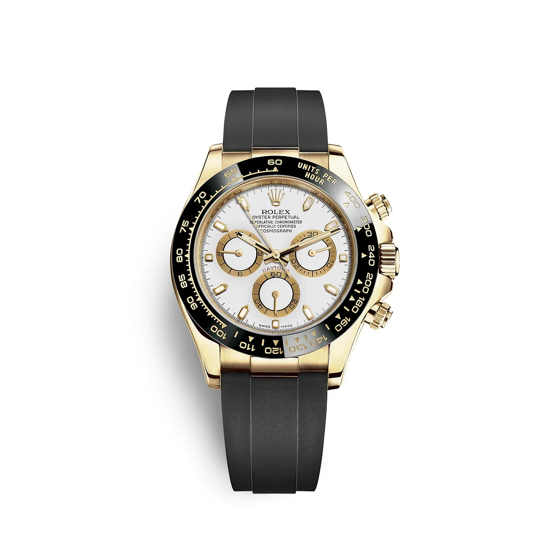 [Super Clone]Rolex Daytona Yellow Gold / Ceramic / White / Oysterflex  m126518ln-0002