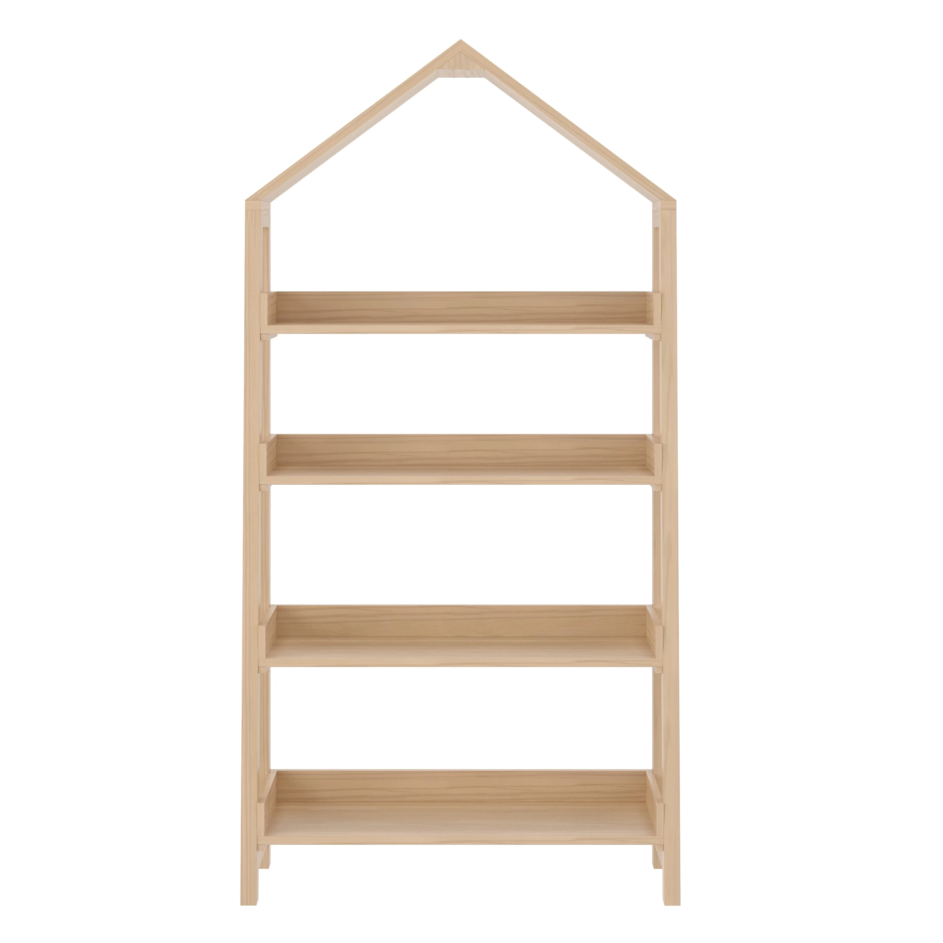 Kids Open-Style Wooden Bookshelf with 4 Shelves and Covered Triangular Top, Natural(Natural) - Image 9