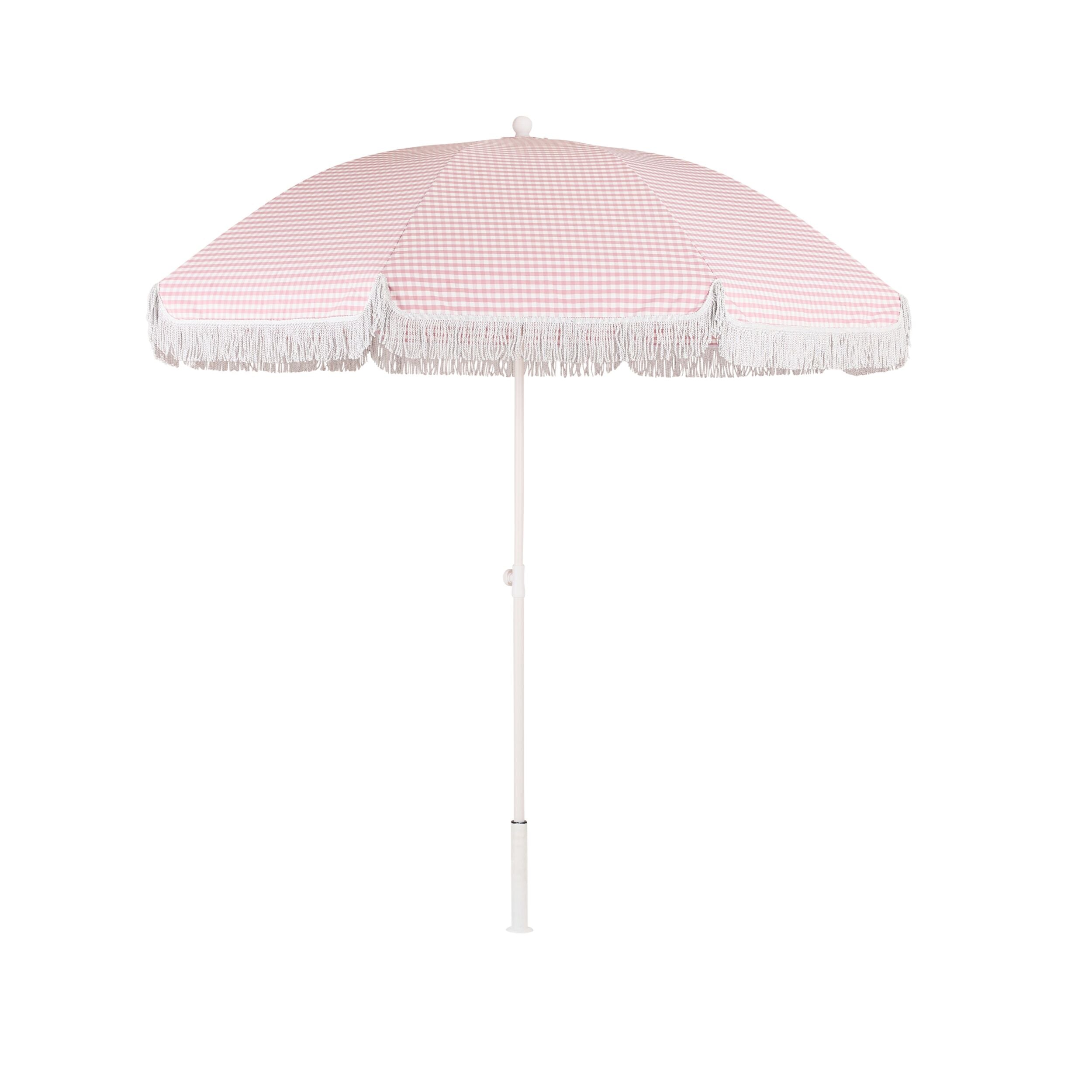 Amalfi Umbrella with Tassles Pink/White Gingham