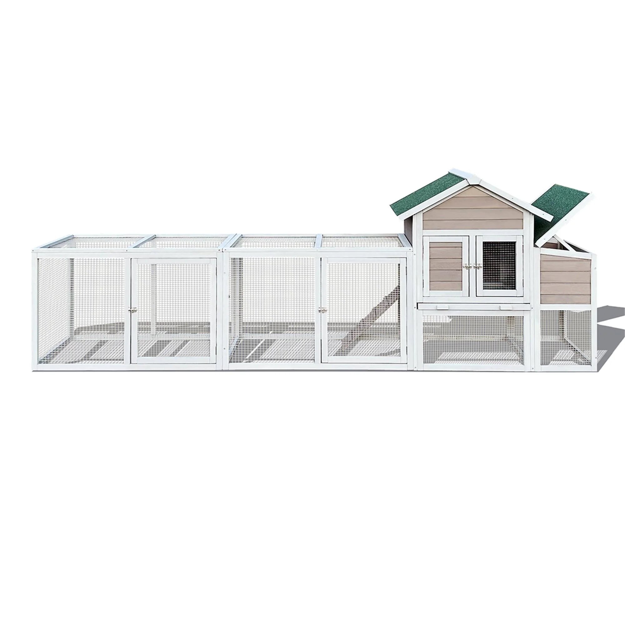 112" Large Rabbit Hutch Outdoor Wood Chicken Coop, Hen House with Nest Box, Wire Fence Poultry Cage, Orange(Orange) - Image 10