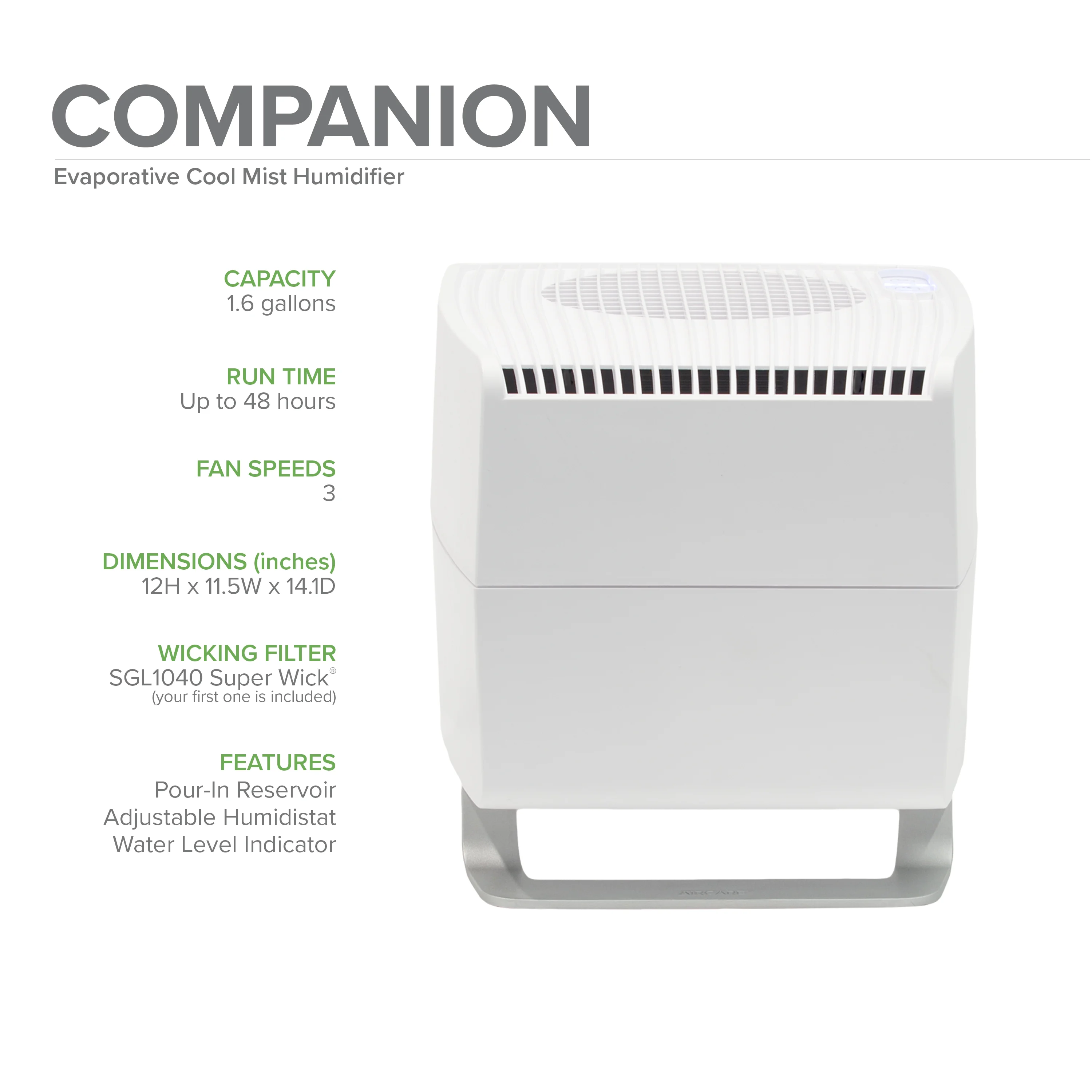 AIRCARE CM330DWHT Companion Evaporative Humidifier, White(White)