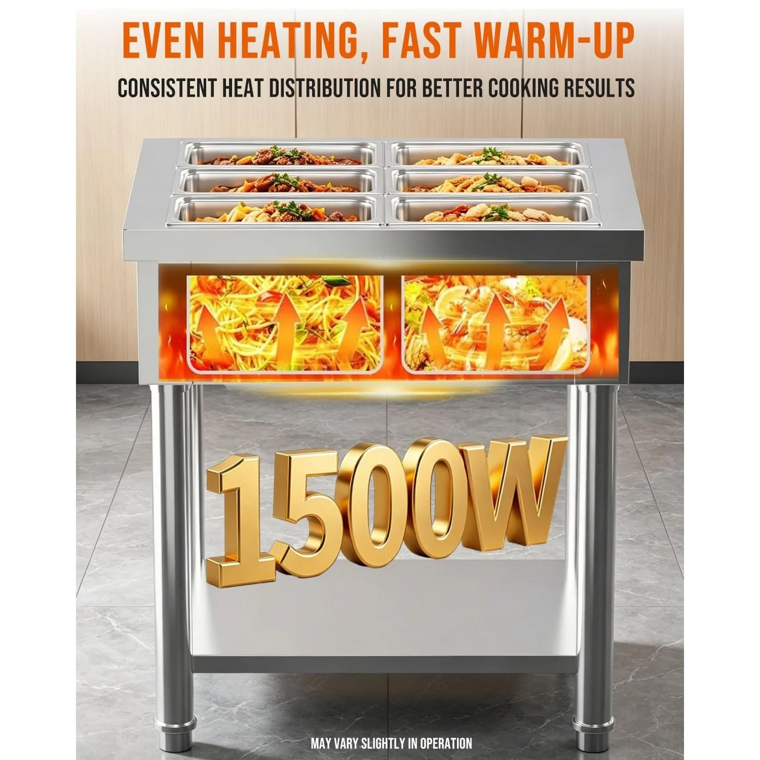 AECOJOY Commercial Food Warmer 1500W Electric Steam Table with 6x6QT Pans & Shelf