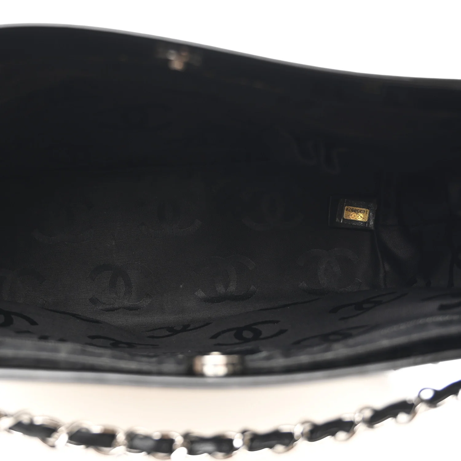 Patent Pony Hair Small Pocket Tote Black White