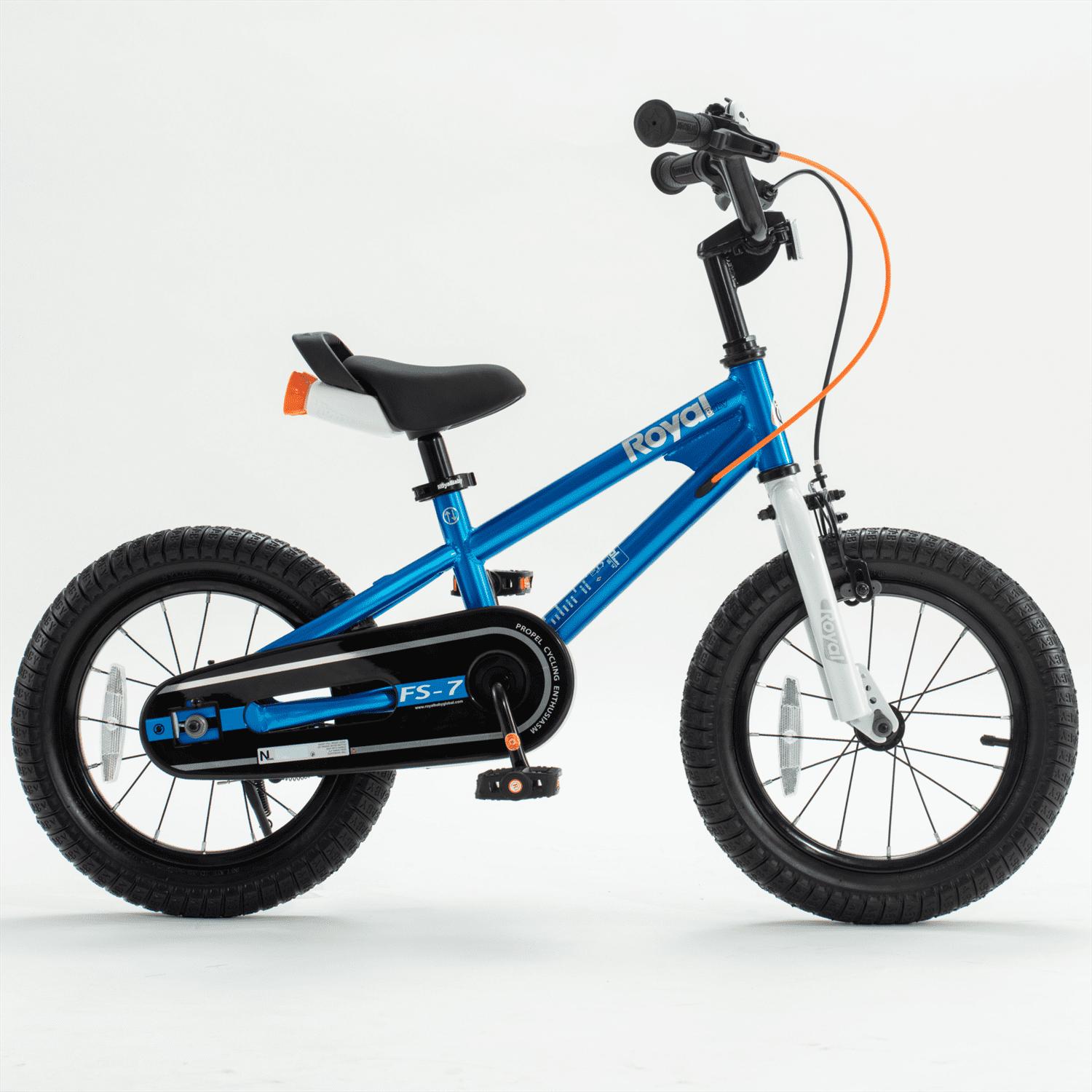 Royalbaby Freestyle 7 Kids Bike Toddlers 14 in Wheel Dual Handbrakes Bicycle Beginners Boys Girls Ages 3 - 5 Years. Kickstand and Water Bottle Included. Blue