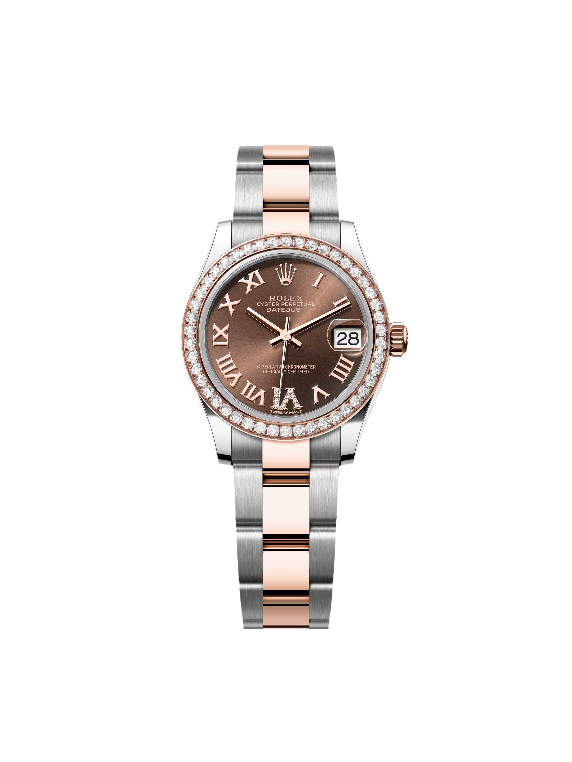 【Super Clone】RLX Datejust m278381-0005/0006 Chocolate Roman Diamond 31mm Dial Diamond-Set Bezel and Oyster Bracelet Watch