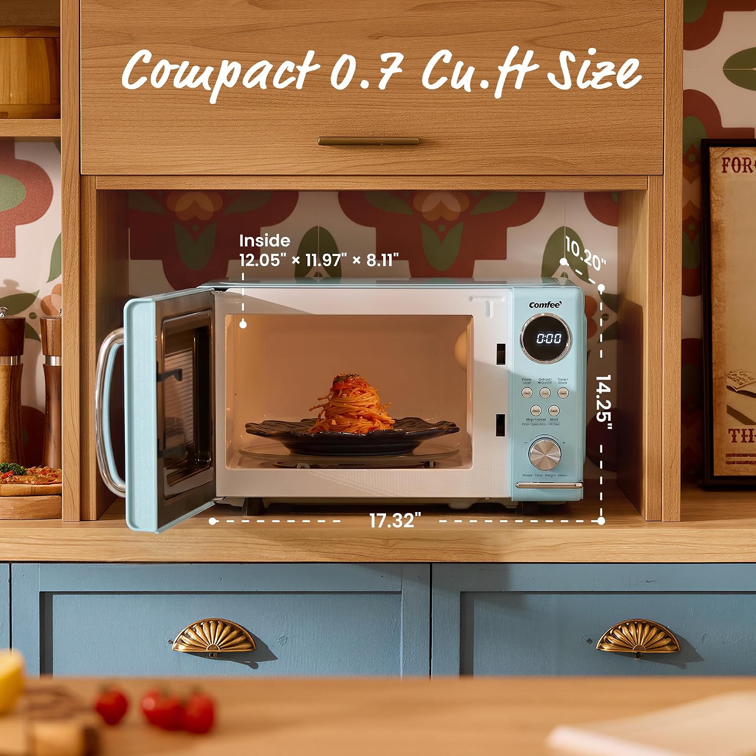 COMFEE' Retro Countertop Microwave Oven, 0.7 Cu.Ft., 700W, Green
