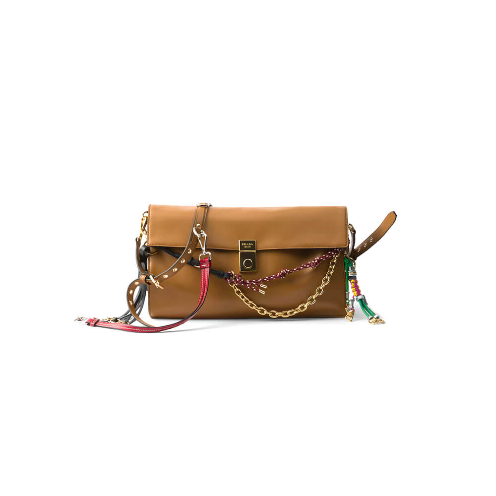 Prada Soft Sound large leather shoulder bag with charms(high-end grade)