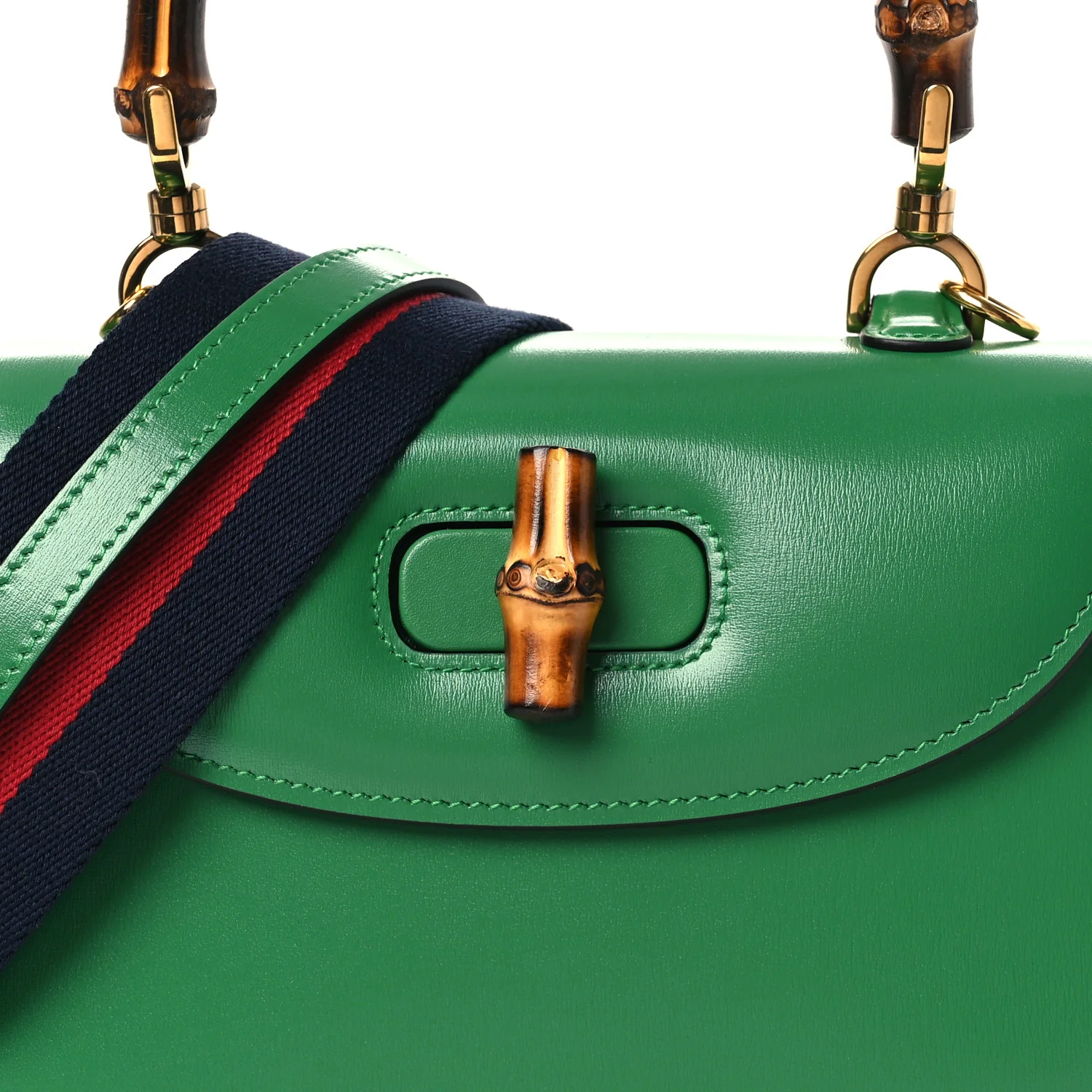 Boarded Dyana Lux Calfskin Web Small Bamboo 1947 Top Handle Bag Spring Green