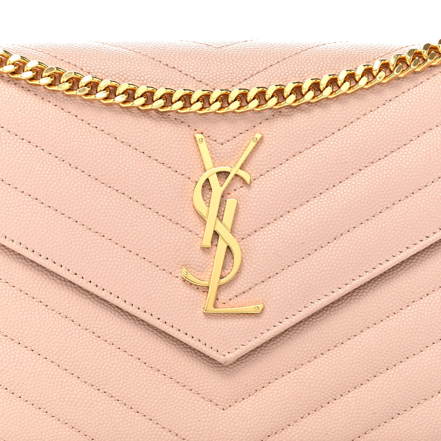 Grain De Poudre Matelasse Chevron Monogram Chain Wallet Pale Pink