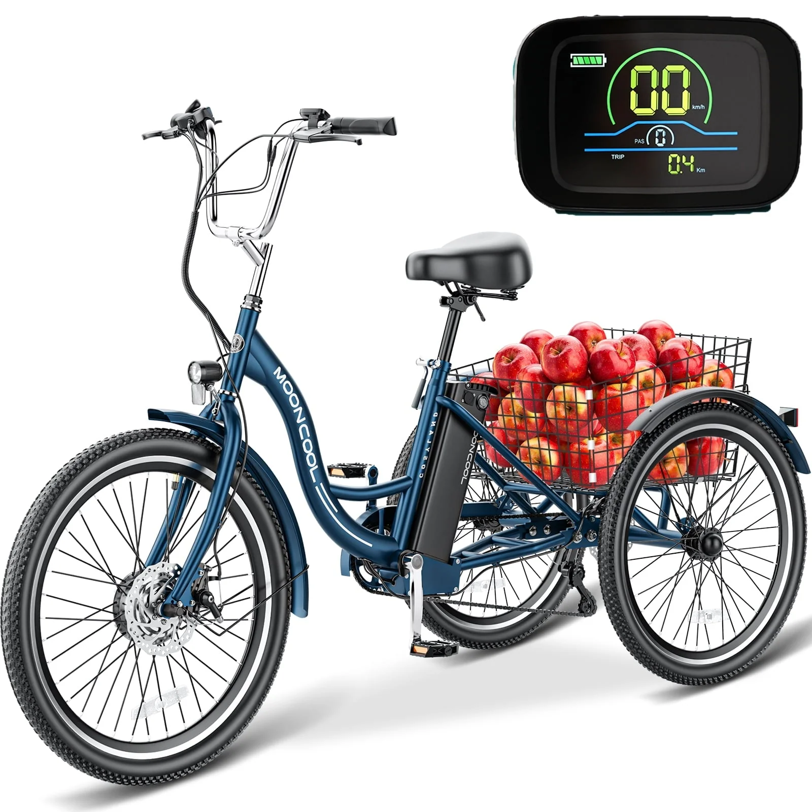 Lilypelle Electric Tricycle, 3 Wheel Motorized Bicycle, with 350W Motor 36V 10.4AH Lithium Battery UL Certified, 24