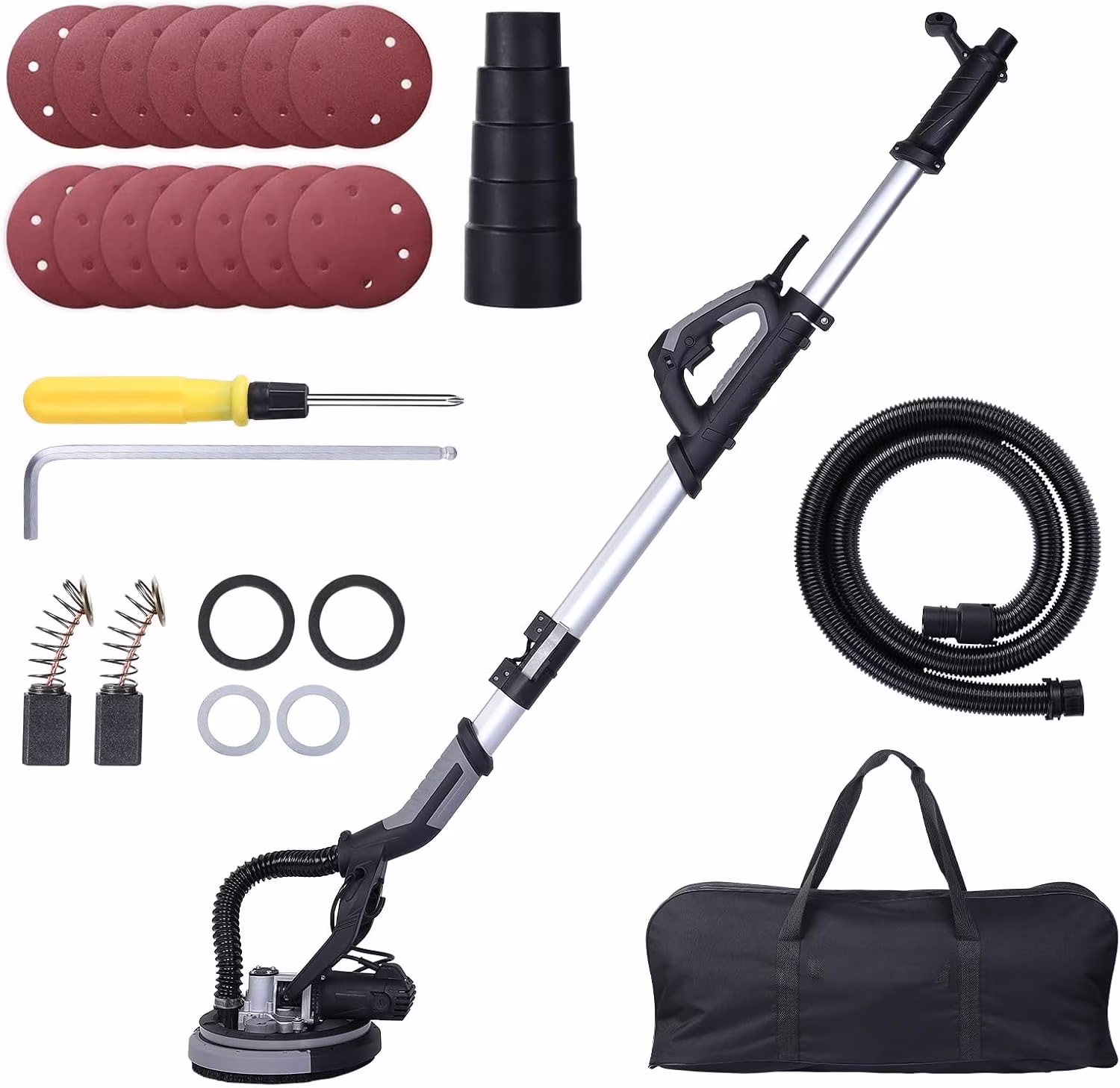 Drywall Sander, 750W Electric Drywall Sander with Vacuum Dust Collection 7 Variable Speed 900-1800 RPM with LED Light, 14 Pcs Sanding Discs, Extendable & Foldable Handle