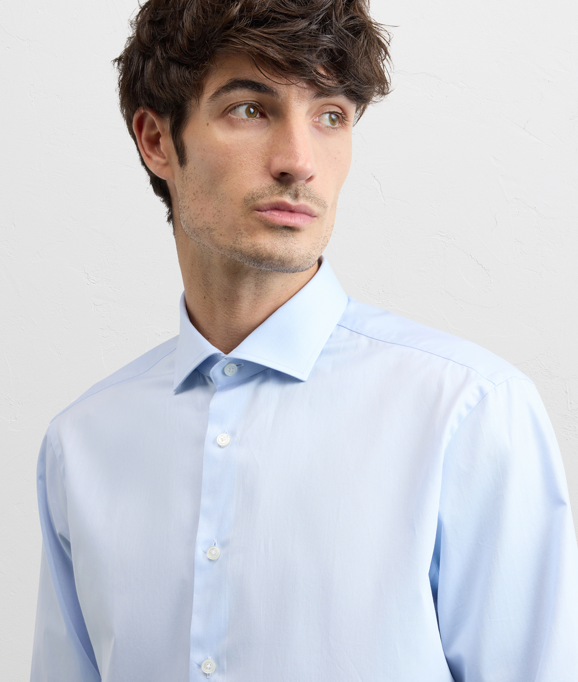 LIGHT BLUE COTTON TWILL SHIRT WITH SMALL TORINO COLLAR AND STANDARD CUFF