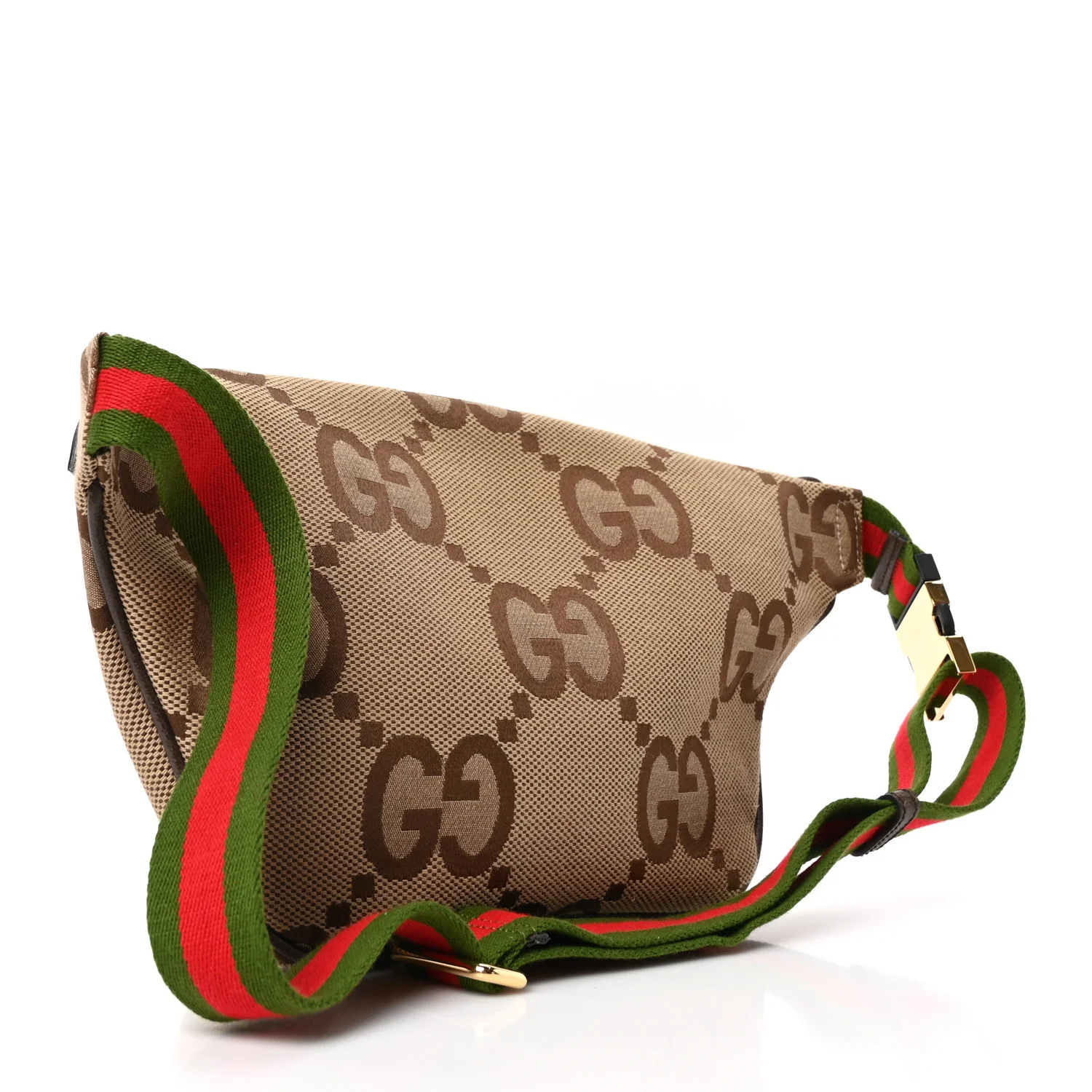 Monogram Jumbo GG Textured Dollar Calfskin Web Belt Bag Camel Ebony New Acero