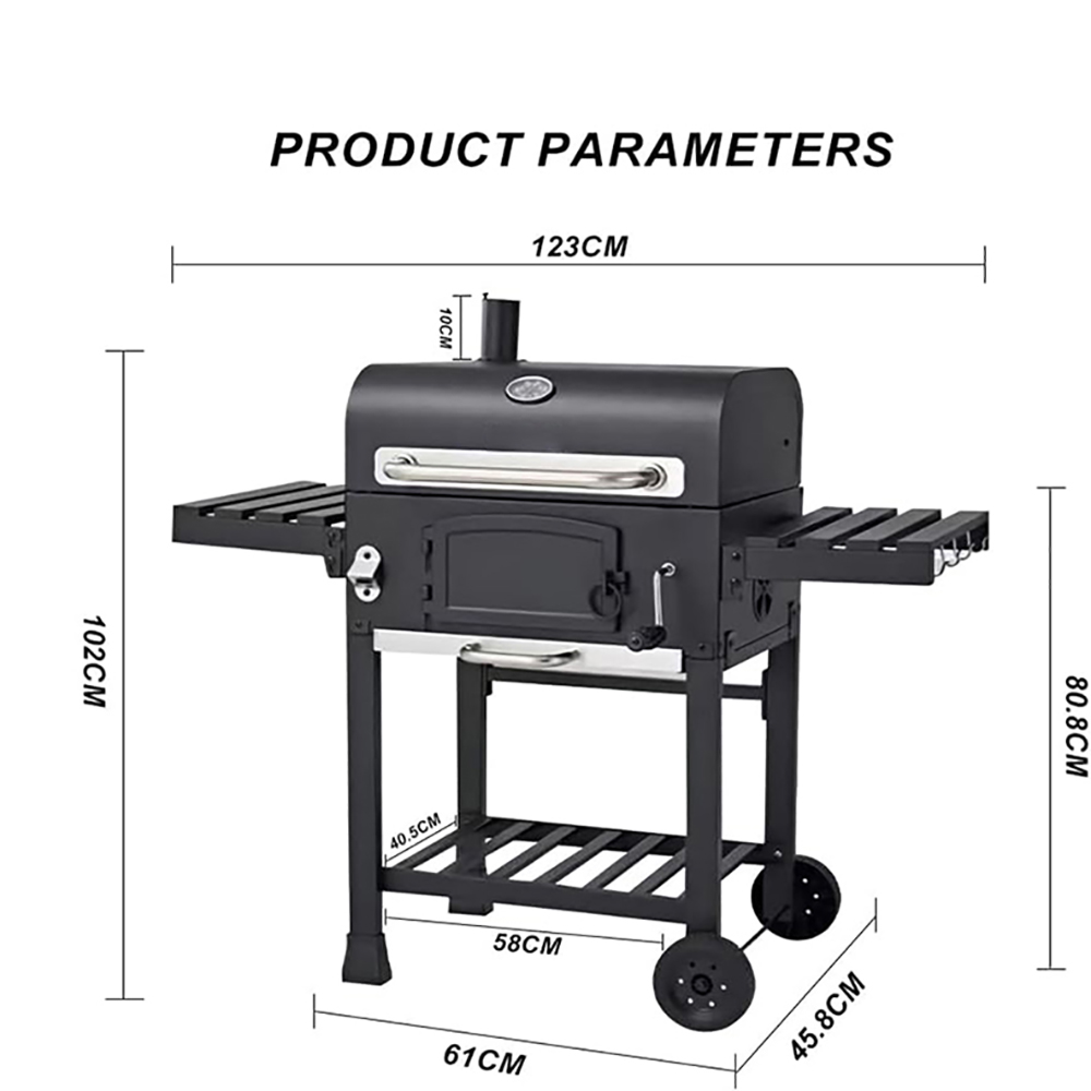 Outdoor Home & Garden Barbecue Grill Trolley with Removable Iron Charcoal Tool Black Stainless Steel Carbon Steel Courtyard