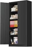 SOLAURA 71" Metal Garage Storage Cabinet with Locking Doors and Adjustable Shelves for Home, Office(Black), Black