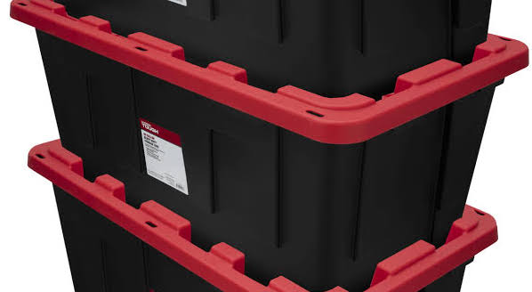 Hyper Tough - 40 Gallon Snap Lid Plastic Storage Bin, Black Base/Red Lid, Set of 3