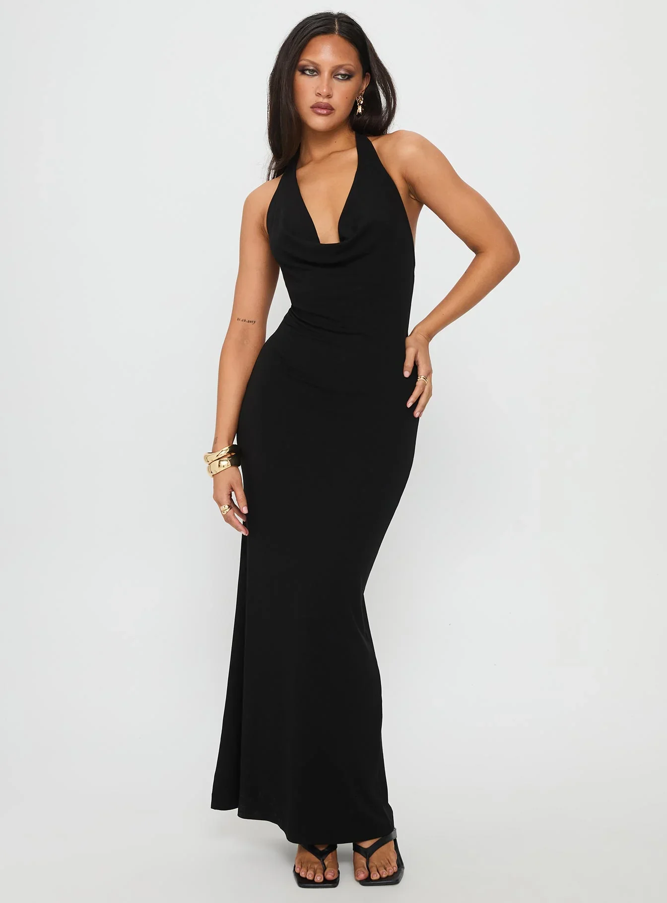 Diamonde Halter Scarf Maxi Dress Black