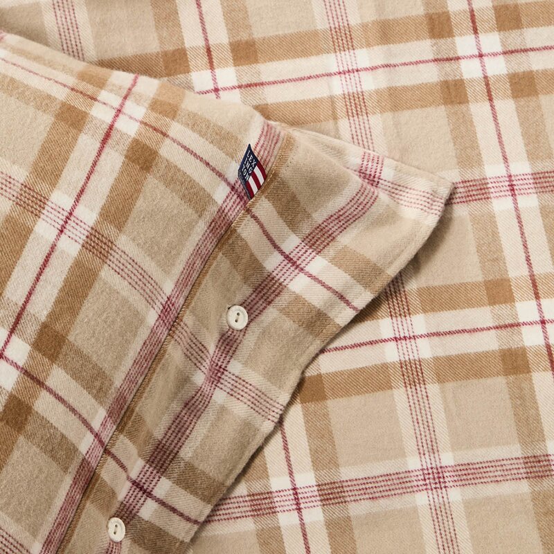 Sengesett 200x220 cm bomullsflanell rutete fudge/beige/fig
