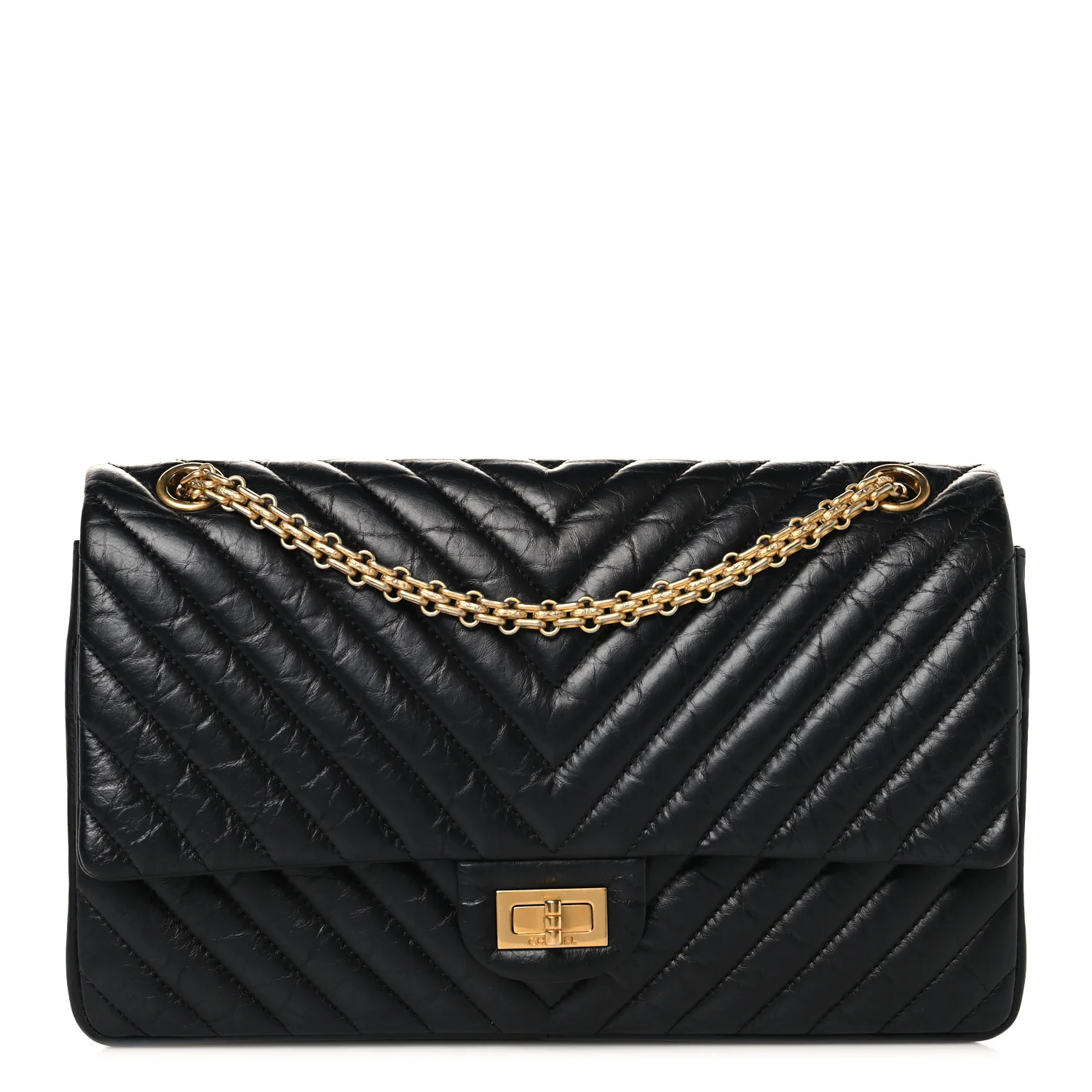 Aged Calfskin Chevron Quilted 2.55 Reissue 226 Flap  Black