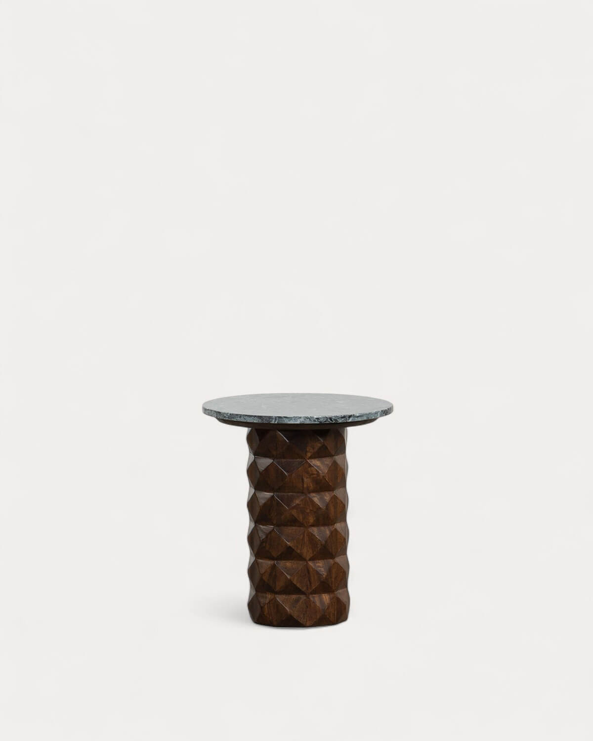 Vilna - Mesa Auxiliar Redonda de Mármol Udaipur y Madera de Mango (Ø40 cm) Vilna
