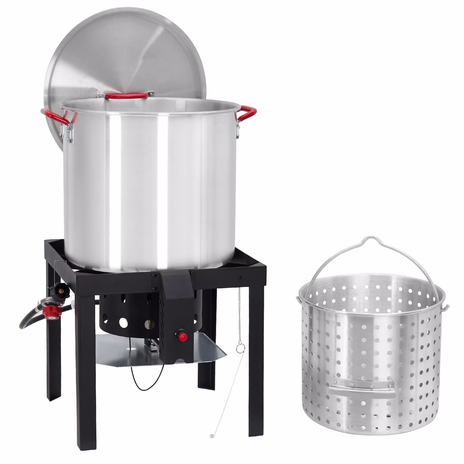100 Qt Seafood Boil Pot,Aluminum Crawfish Boiler w/Steam/Boil Basket Strainer,110000 BTU Propane Stove Burner with Lifting Hook,10 PSI Regulator,Outdoor Cooking Shrimp Crab Boiler Seafood Boiler(Silver)