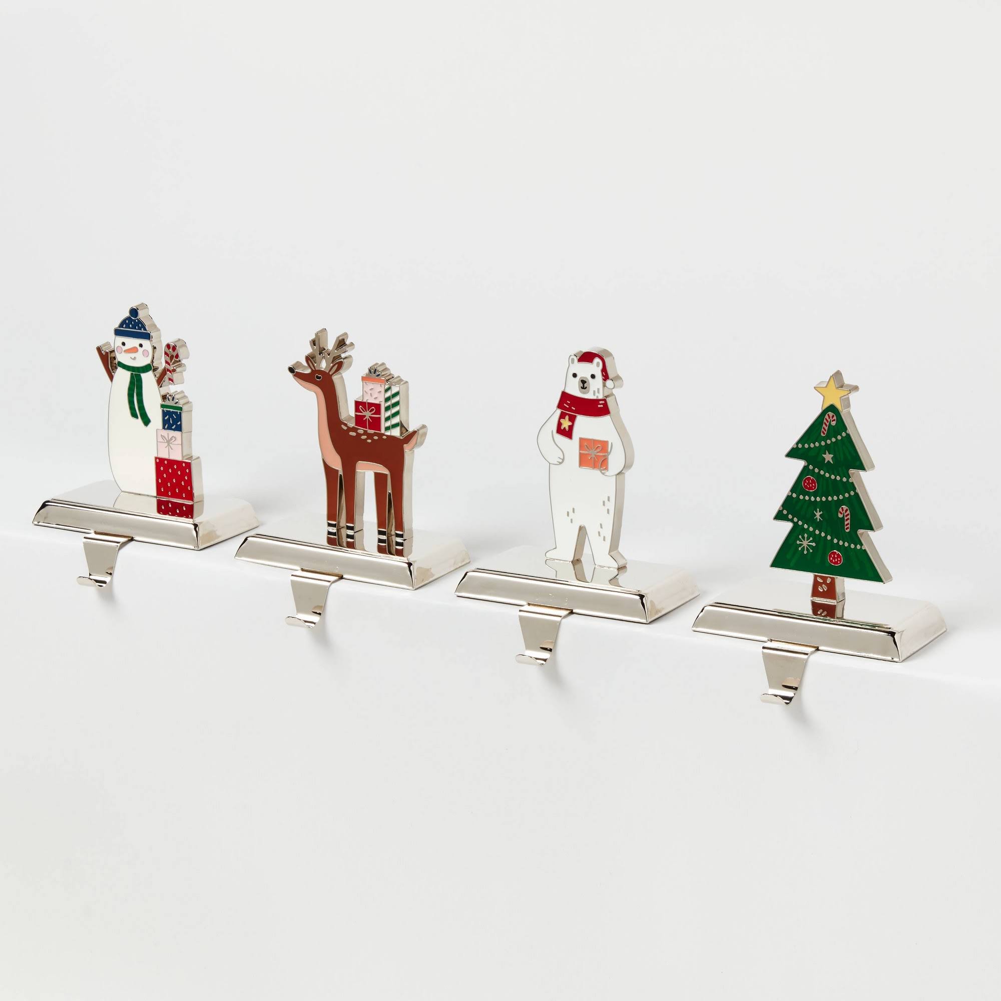 4pk Metal Holiday Character Christmas Stocking Holder Snowman/Tree/Deer/Polar Bear - Wondershop