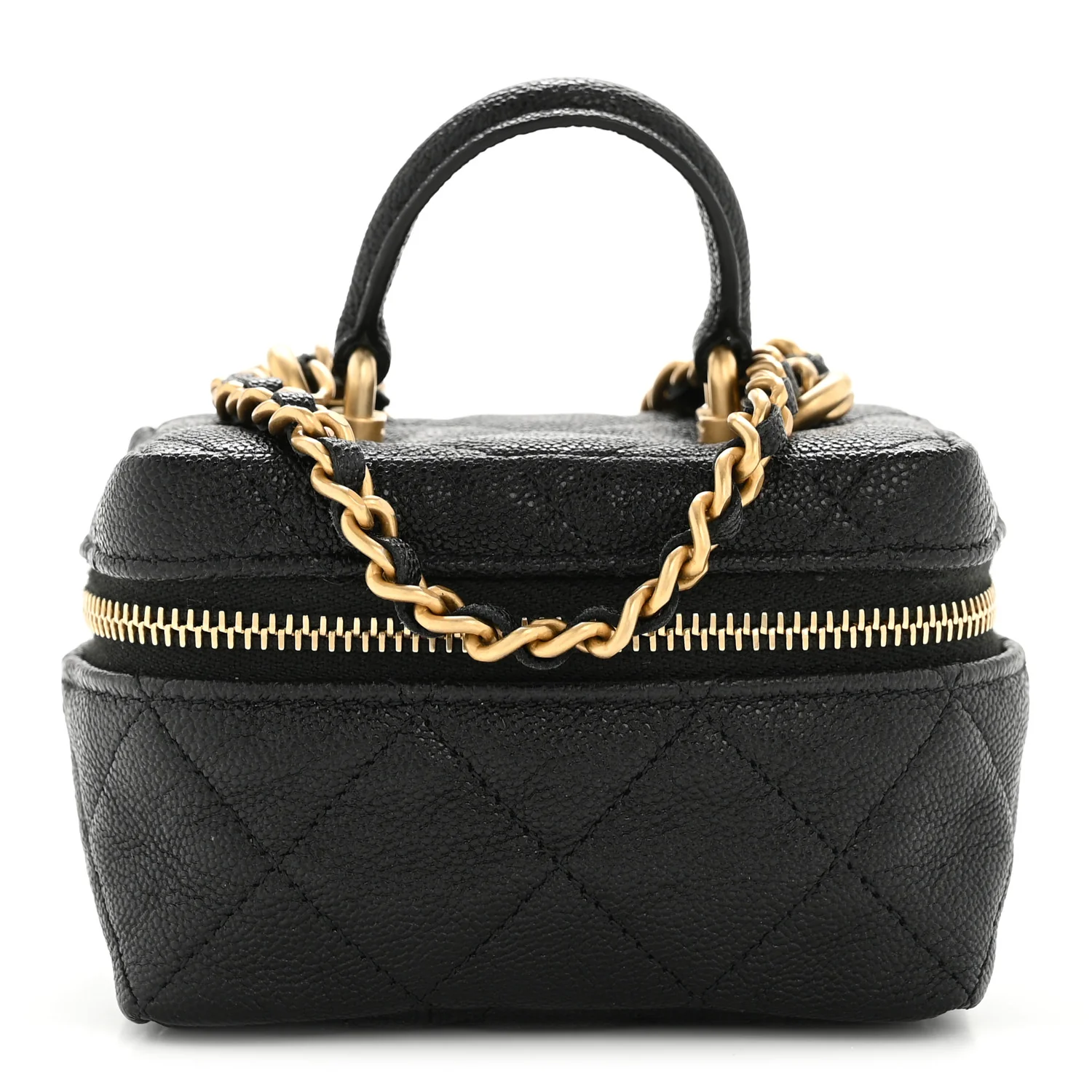 Caviar Quilted Mini Top Handle Vanity With Chain Black