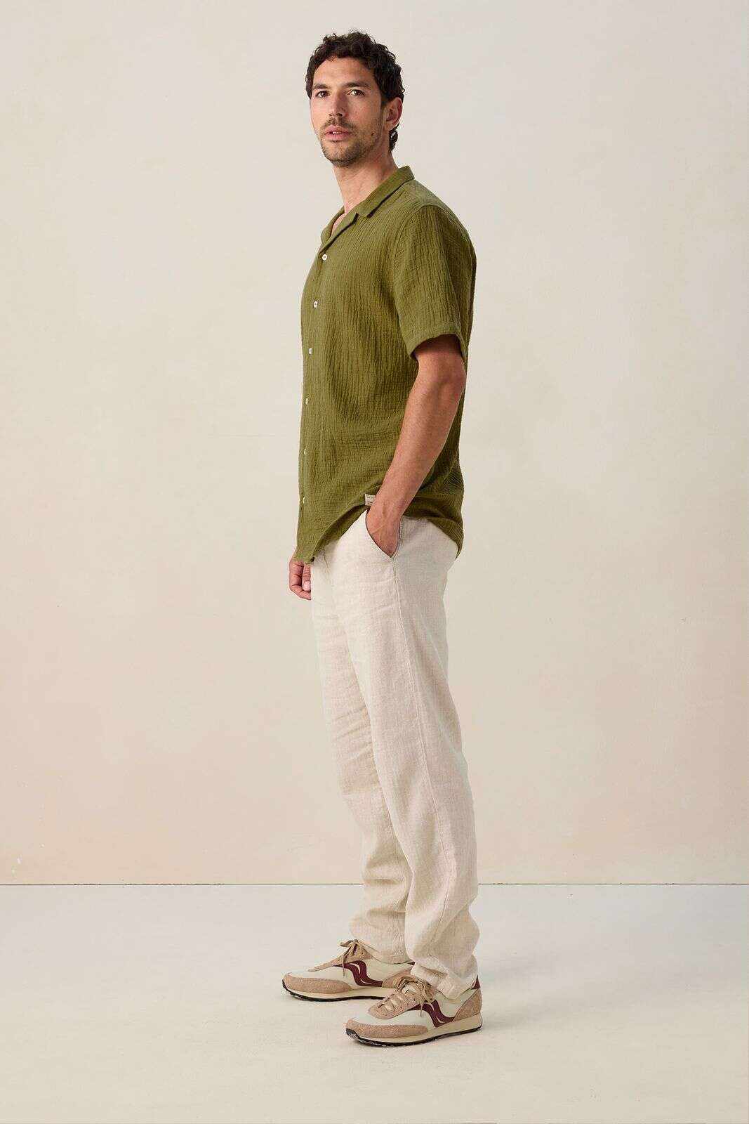 Beige linnen herringbone broek