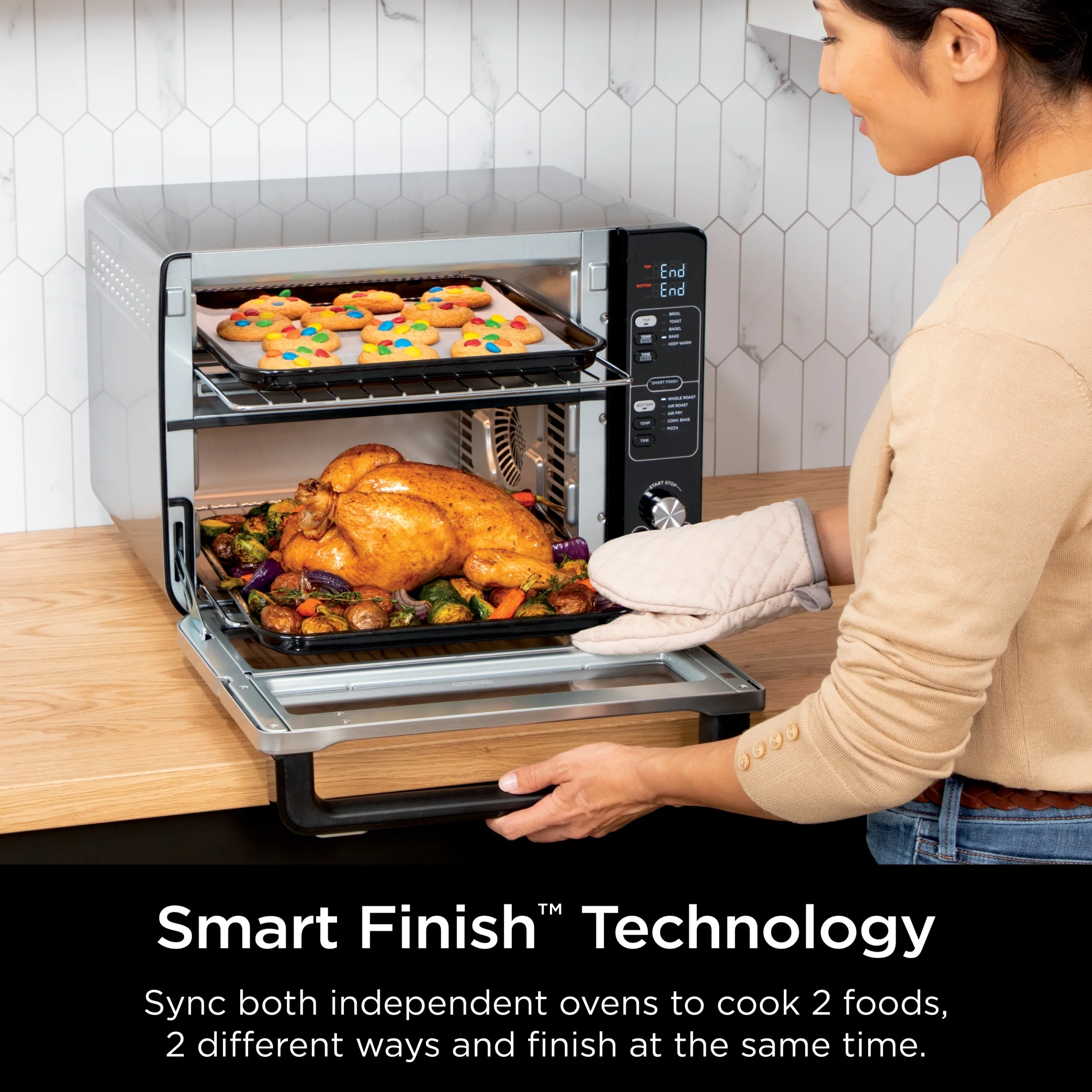 10-in-1 Air Fryer, Double Door Toaster Oven with FlexDoor, FlavorSeal Smart Finish, Rapid Top Convection and Air Fry Bottom, Bake, Toast, Air Fry, Pizza and More, Stainless Steel, DCT400 - Image 4