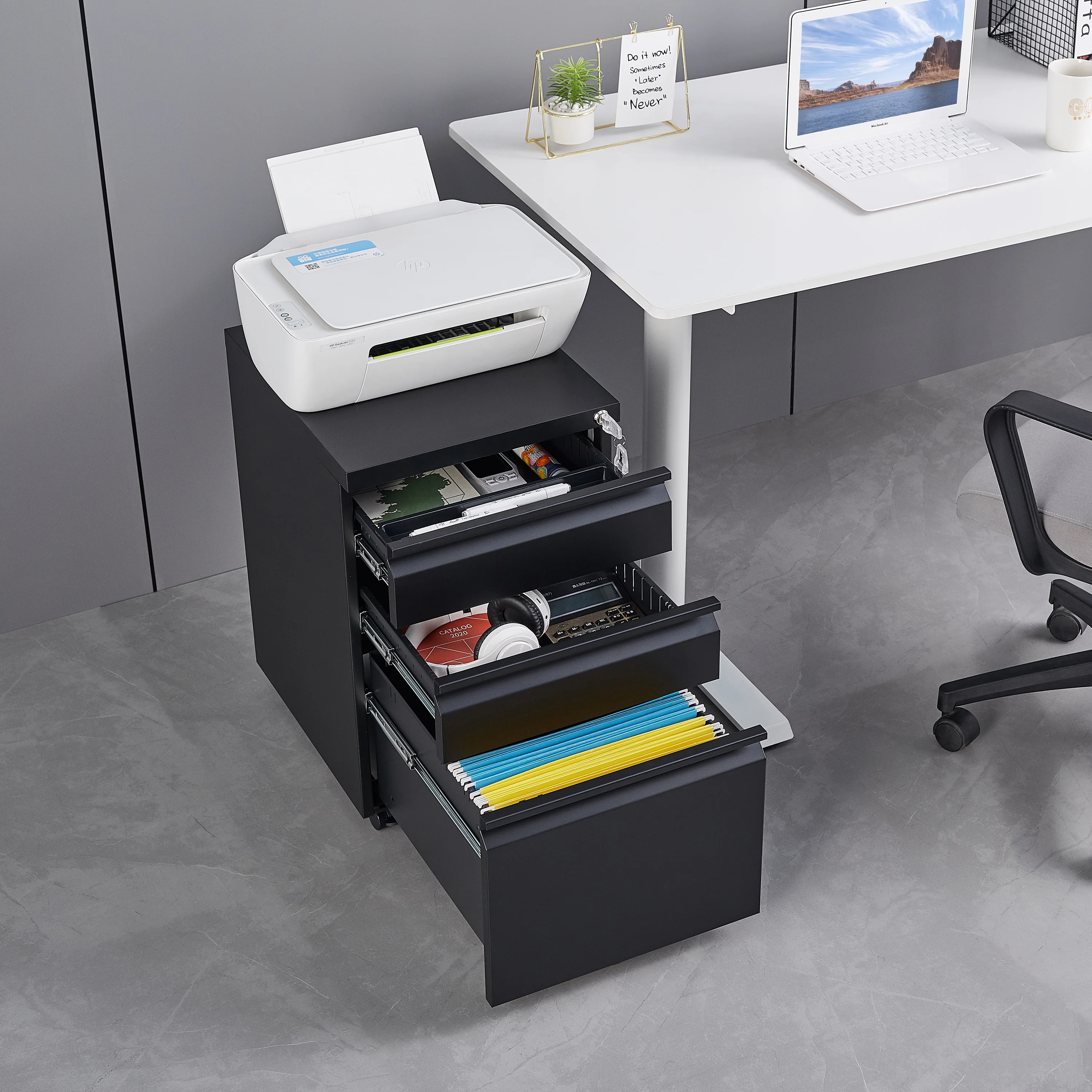 3-Drawer Mobile File Cabinets Rolling Metal Filing Cabinet for Legal  Letter File Anti-tilt Design with Lock Under Desk Office,Black(Black)