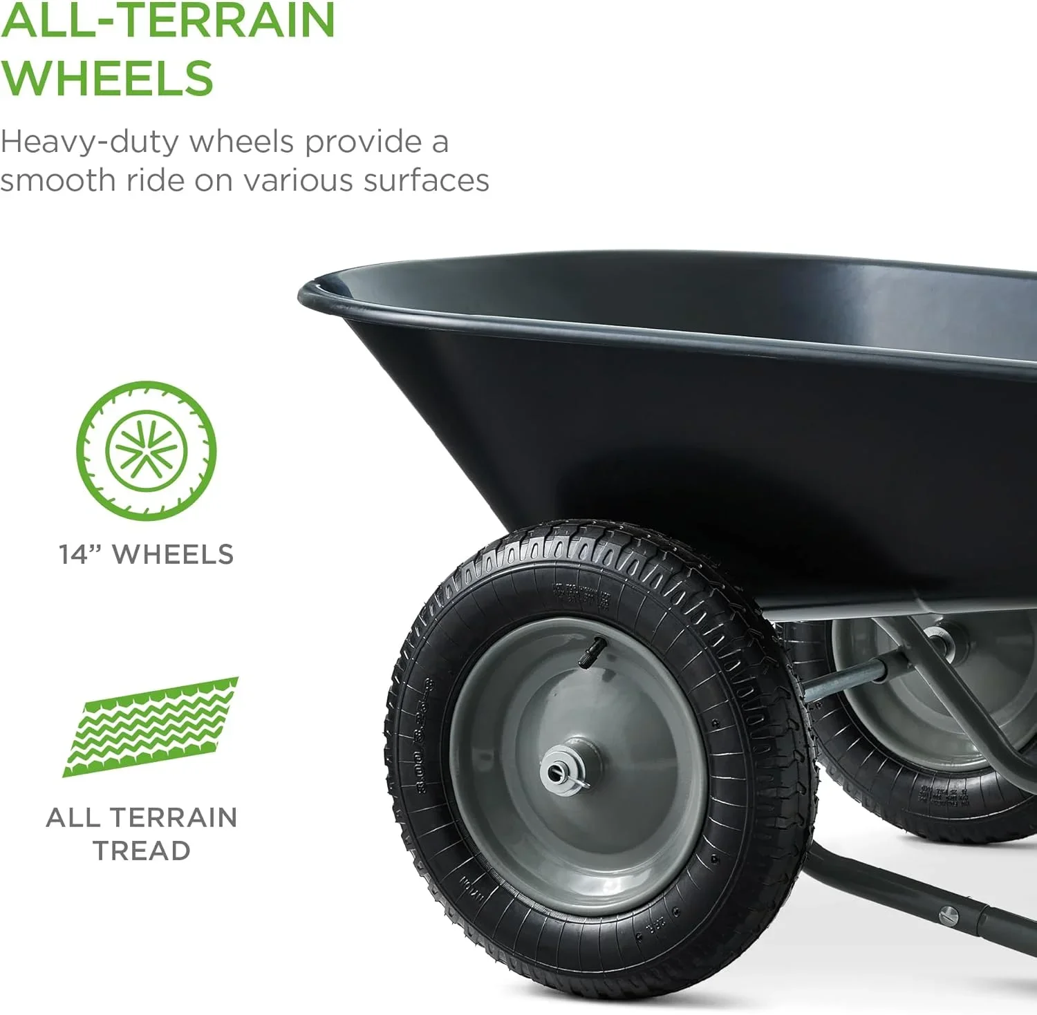 SAZYY Heavy-Duty Dual-Wheel Home Utility Yard Wheelbarrow & Garden Cart with Built-in Stand �C Versatile Solution for Lawn Care, Gardening & Construction Tasks, Gray