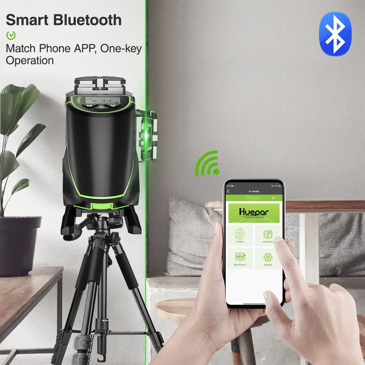 4D 16 Lines Self-Leveling Laser Level, 200Ft Green Beam 4 x 360° Cross Line Laser Level Tools with LCD Screen, Bluetooth and Magnetic Bracket