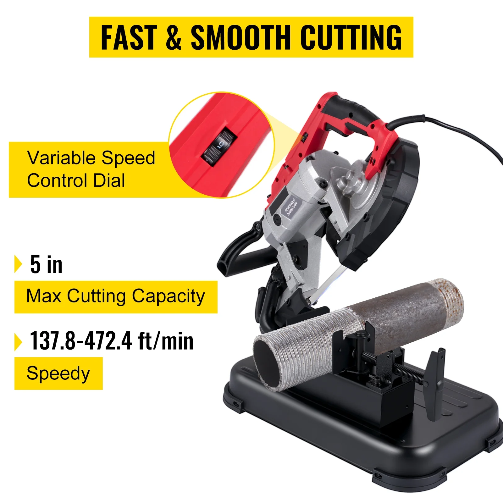 Portable band saw, 110V removable alloy steel base rechargeable band saw, 5 inch cutting capacity handheld band saw, variable speed portable band saw, 10 amp motor, deep cutting band saw for - Image 4