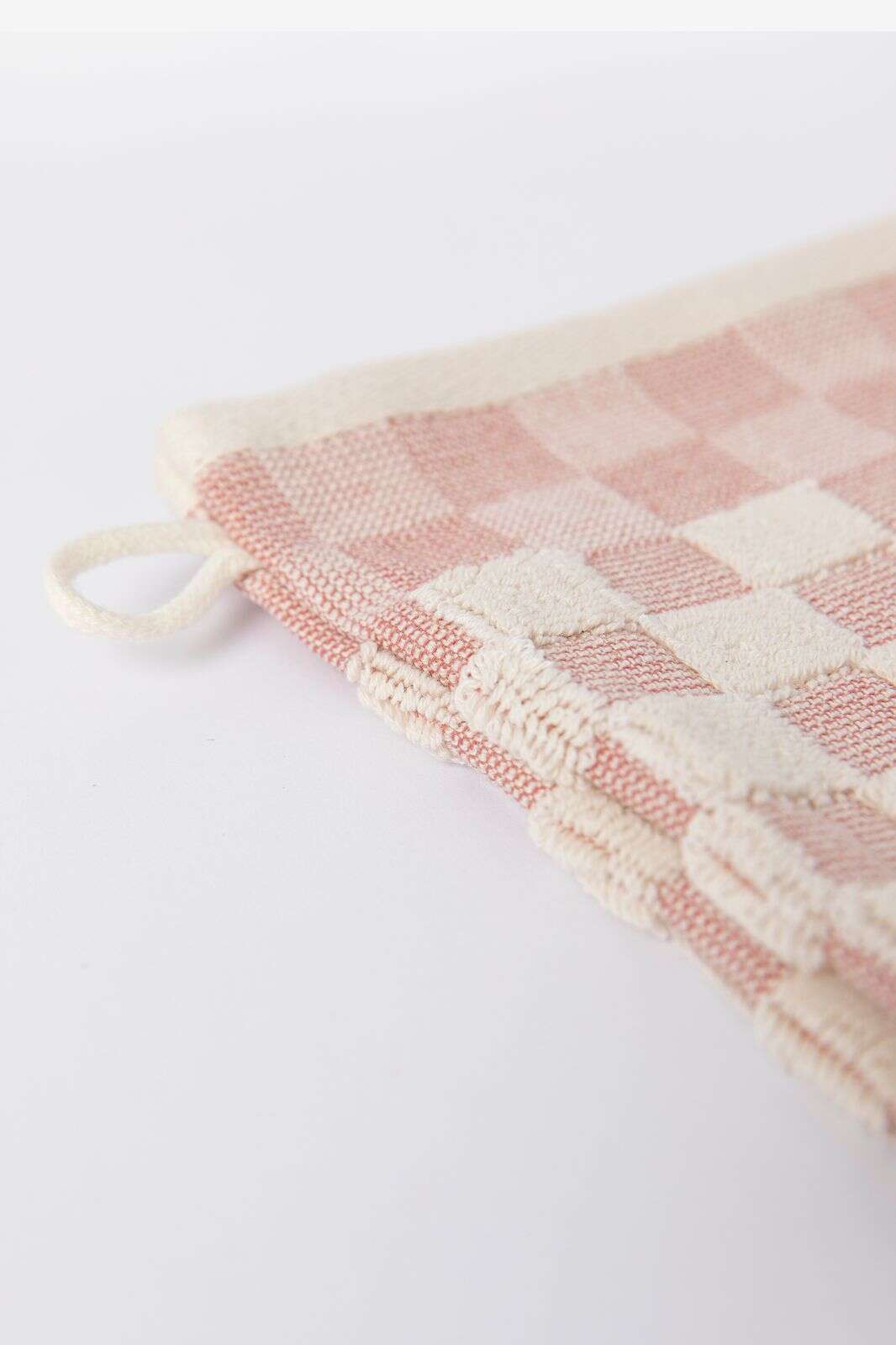 Lichtroze geblokte washand