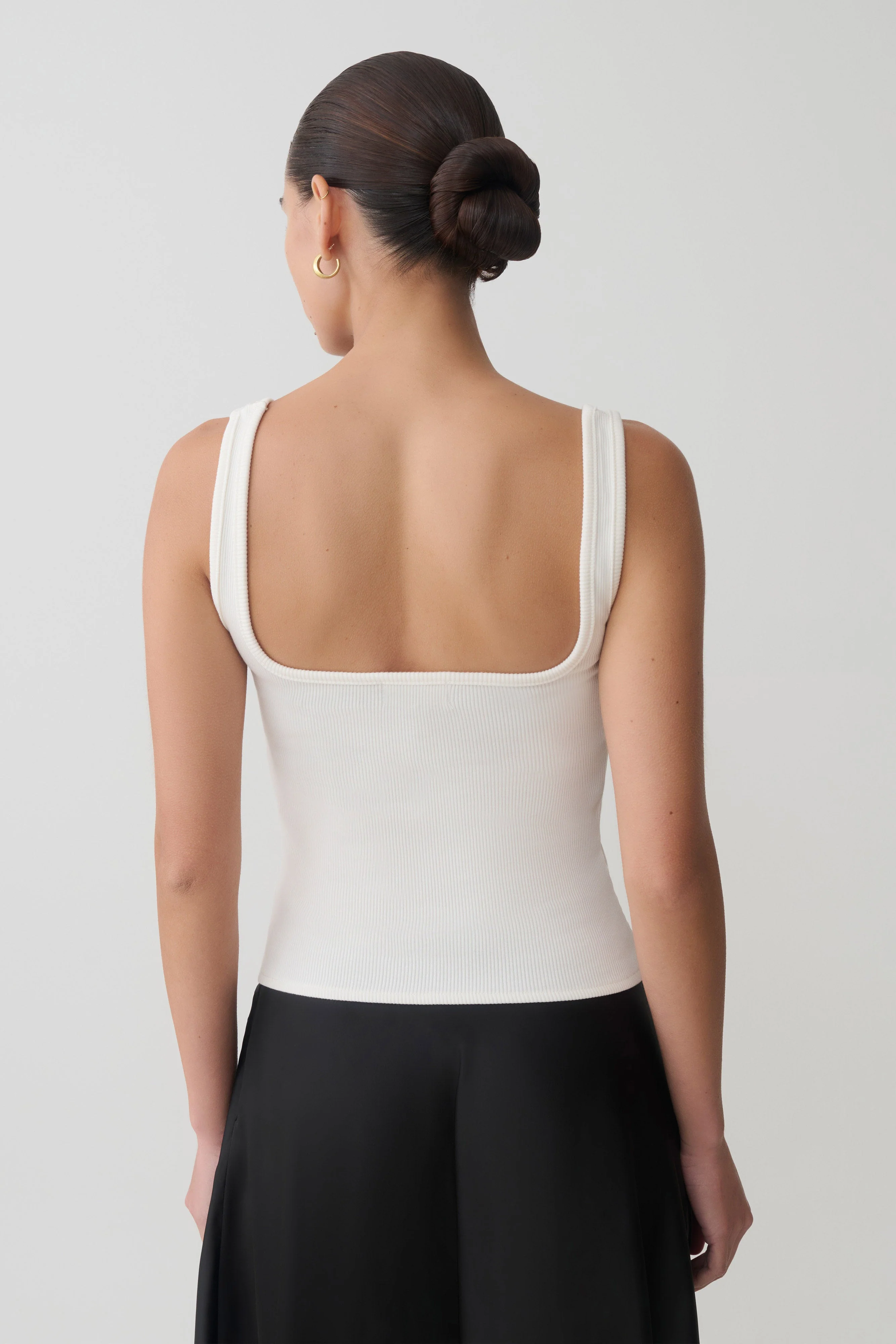 Aisling Ribbed Square Neck Sleeveless Top - Ivory