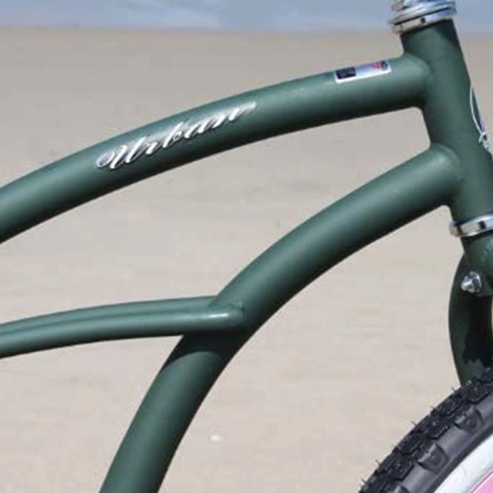 Urban Lady Single Speed 26" Beach Cruiser Womens Bicycle, Army Green w/ Pink Rims - Image 3