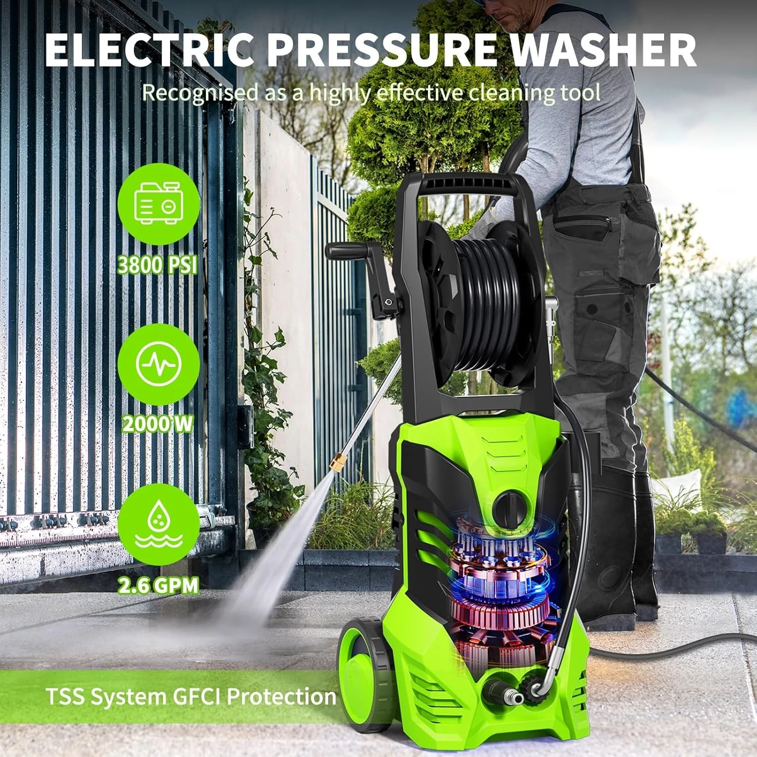 Electric Pressure Washer, 3800 PSI 2.6GPM Power Washer for Cars, Fences and Patios(3800PSI Green) - Image 2