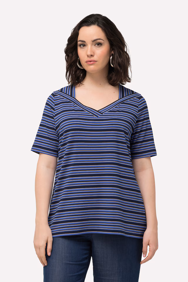 Mixed Stripe Short Sleeve V-Neck Tee